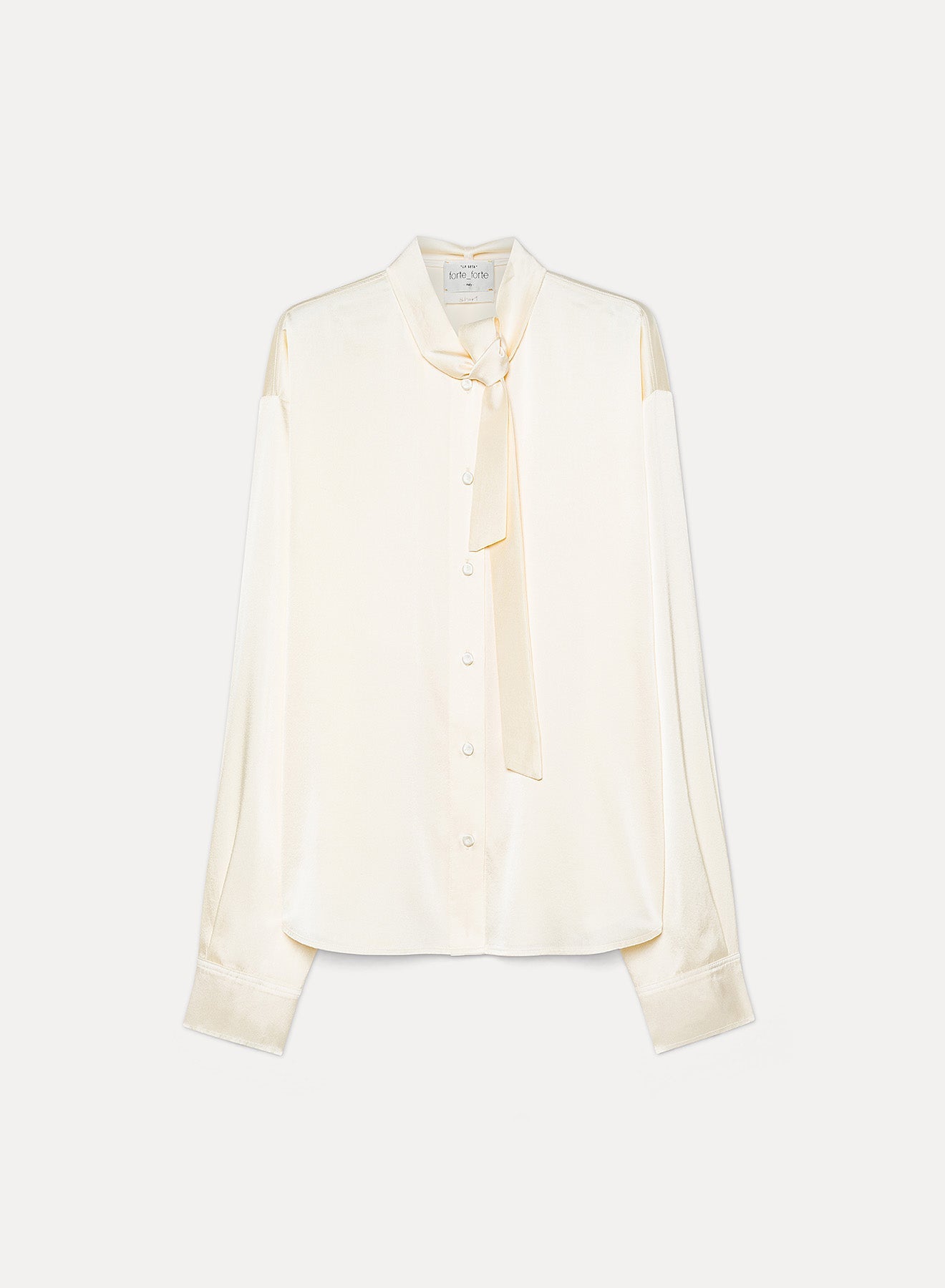 stretch silk satin bow–tie shirt avorio