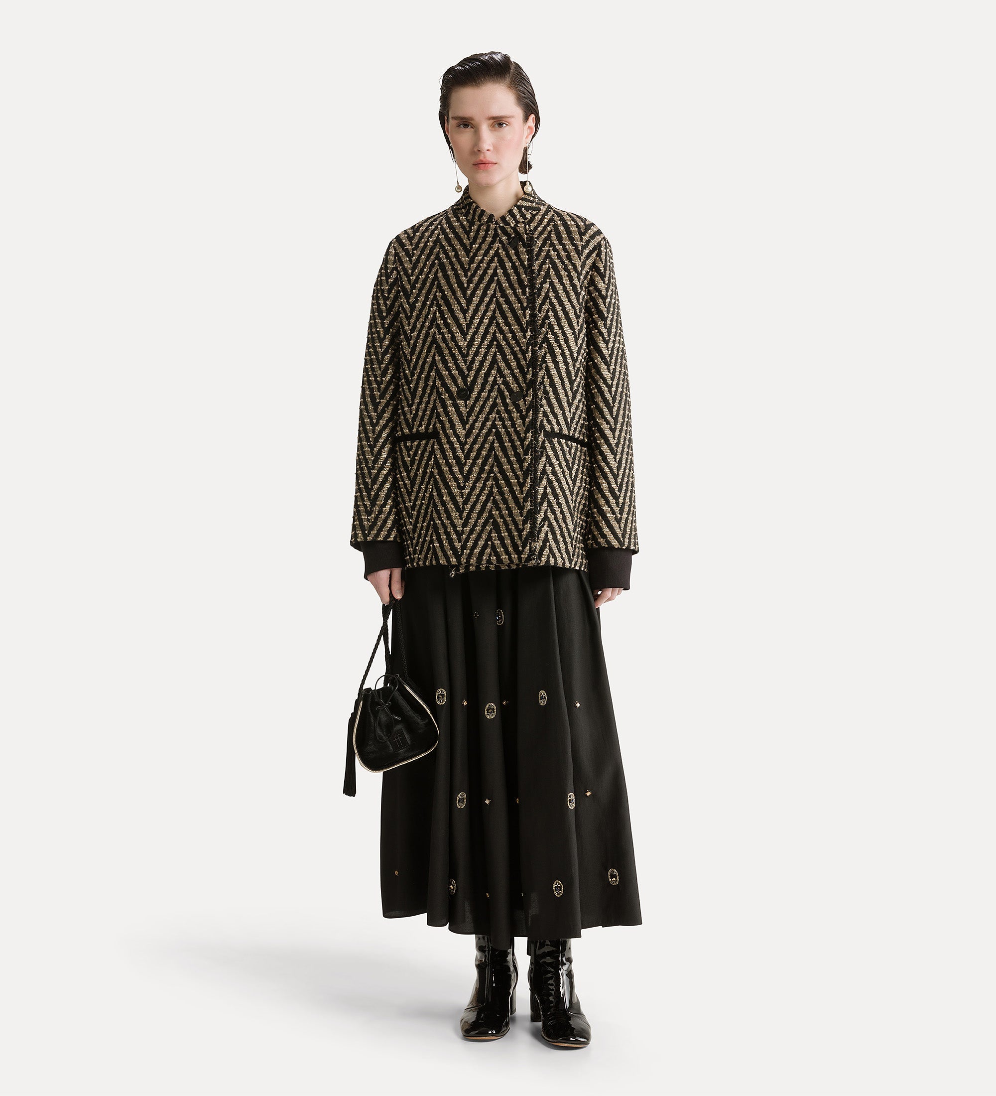 chevron jacquard oversized jacket nero