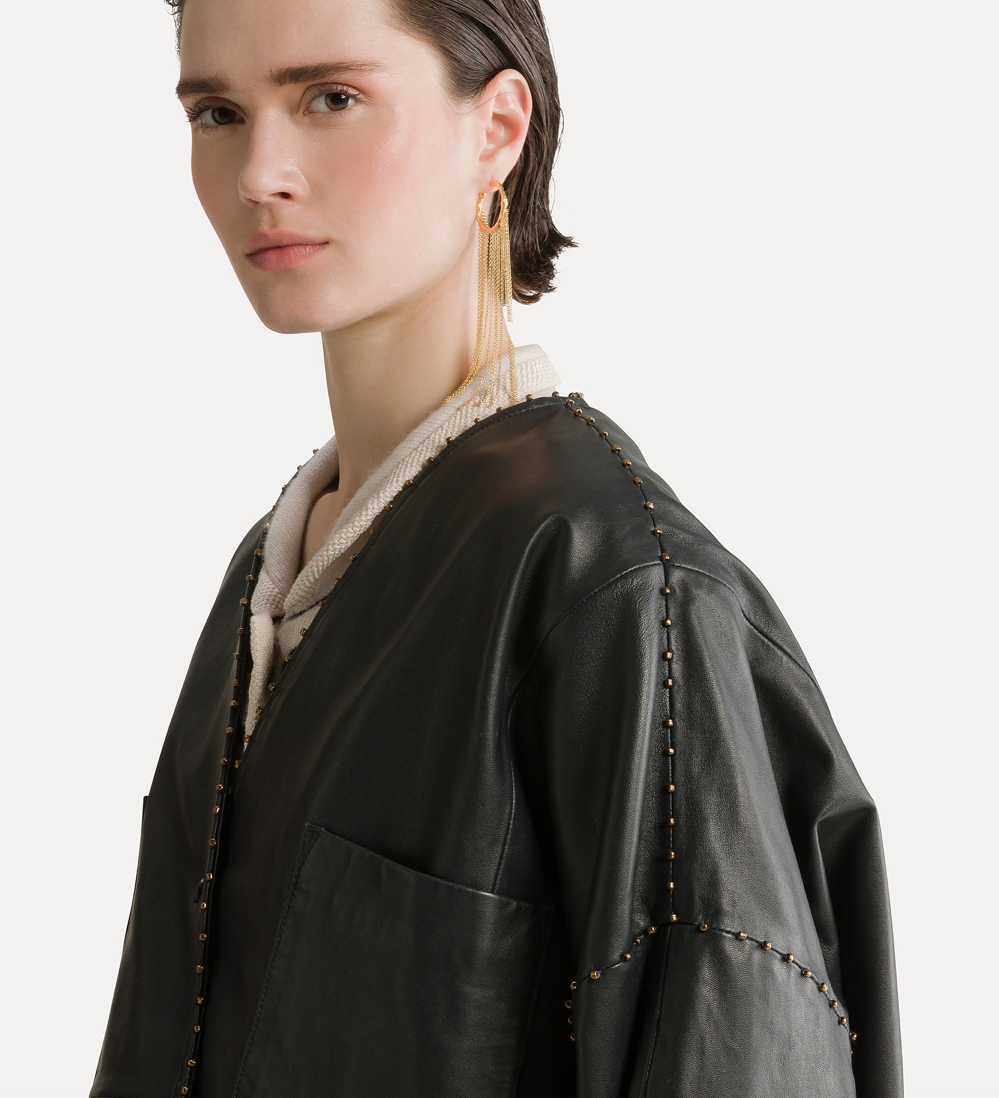 beaded nappa leather kimono jacket petrole
