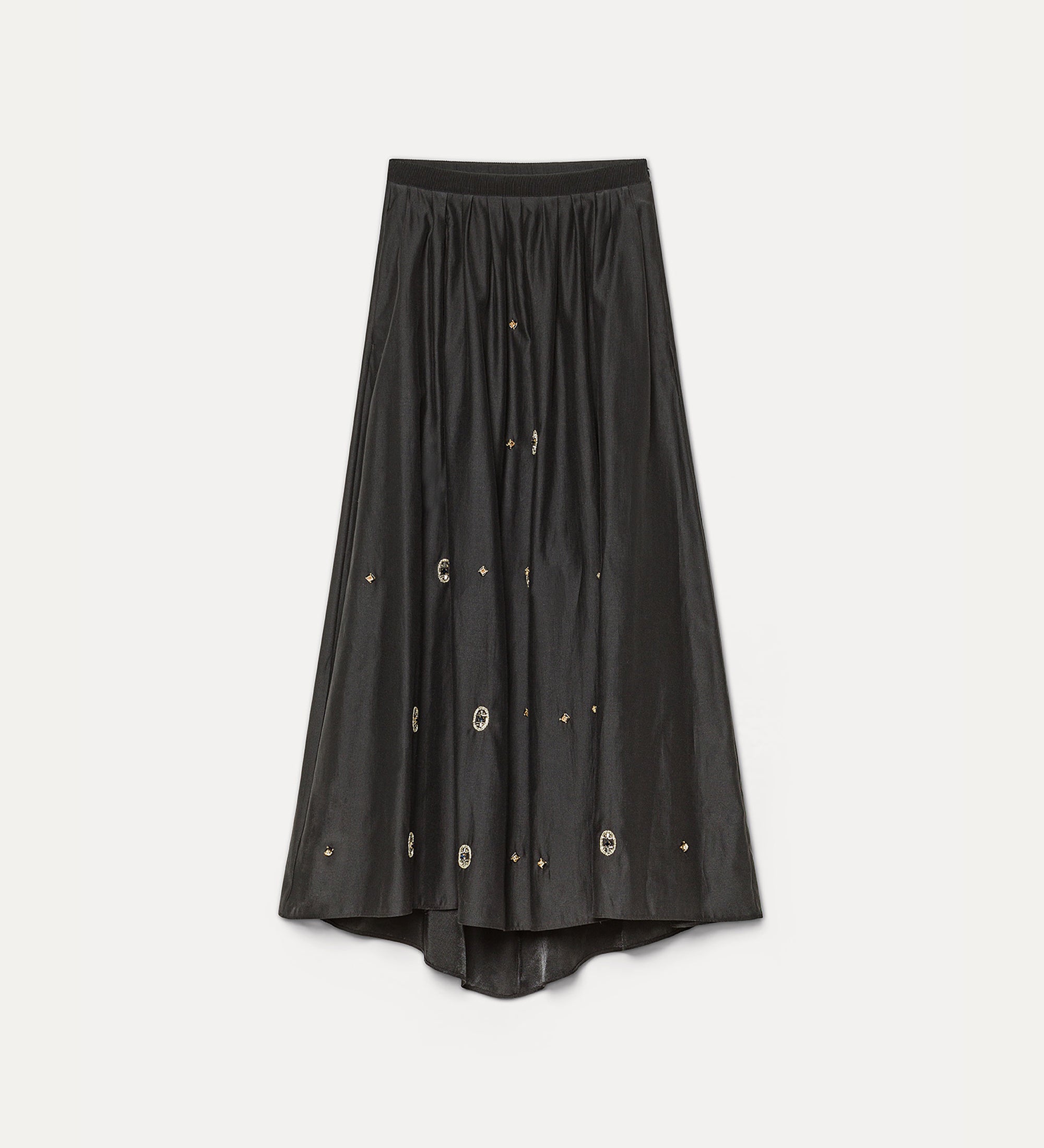 jupe large en sergé avec broderie “le club” nero