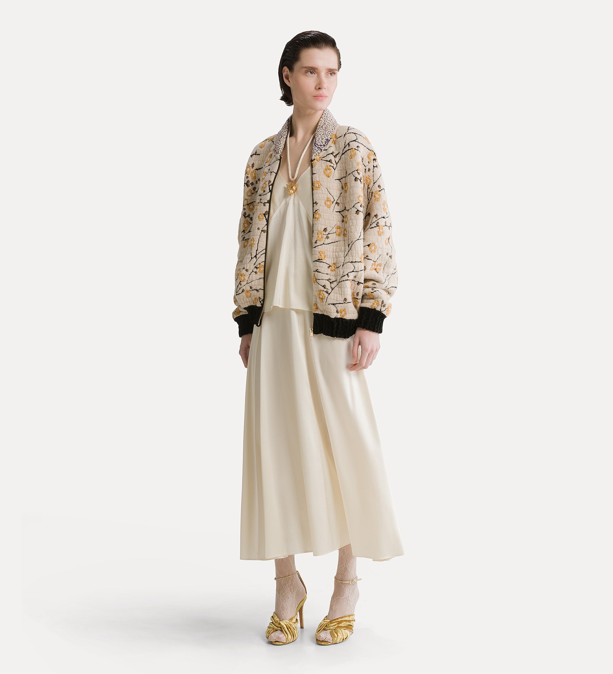 stretch silk satin flared skirt avorio