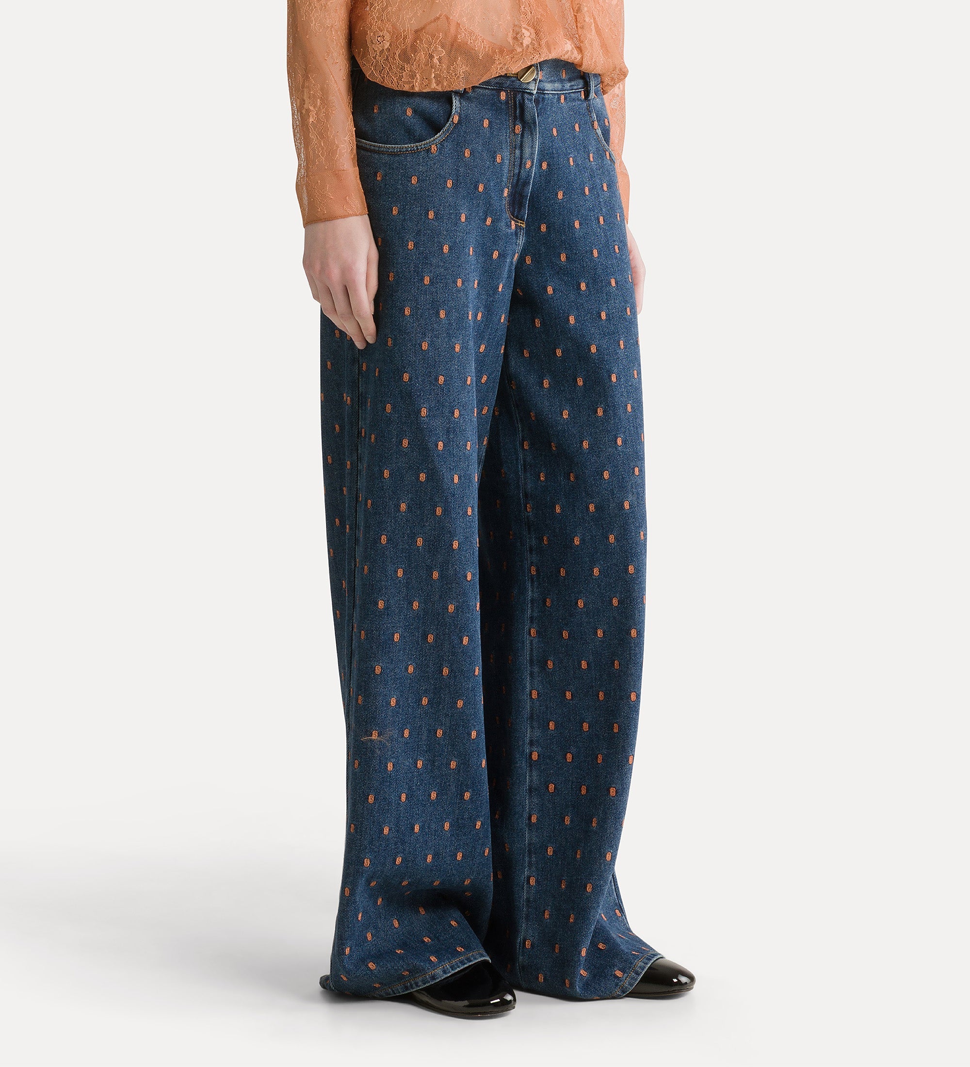 pantalone 5 tasche ricamato denim cavalry indigo