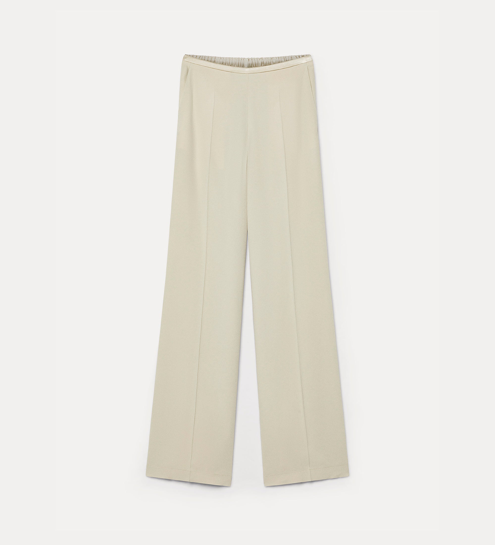 pantalone vita alta flat front envers satin opaco argilla
