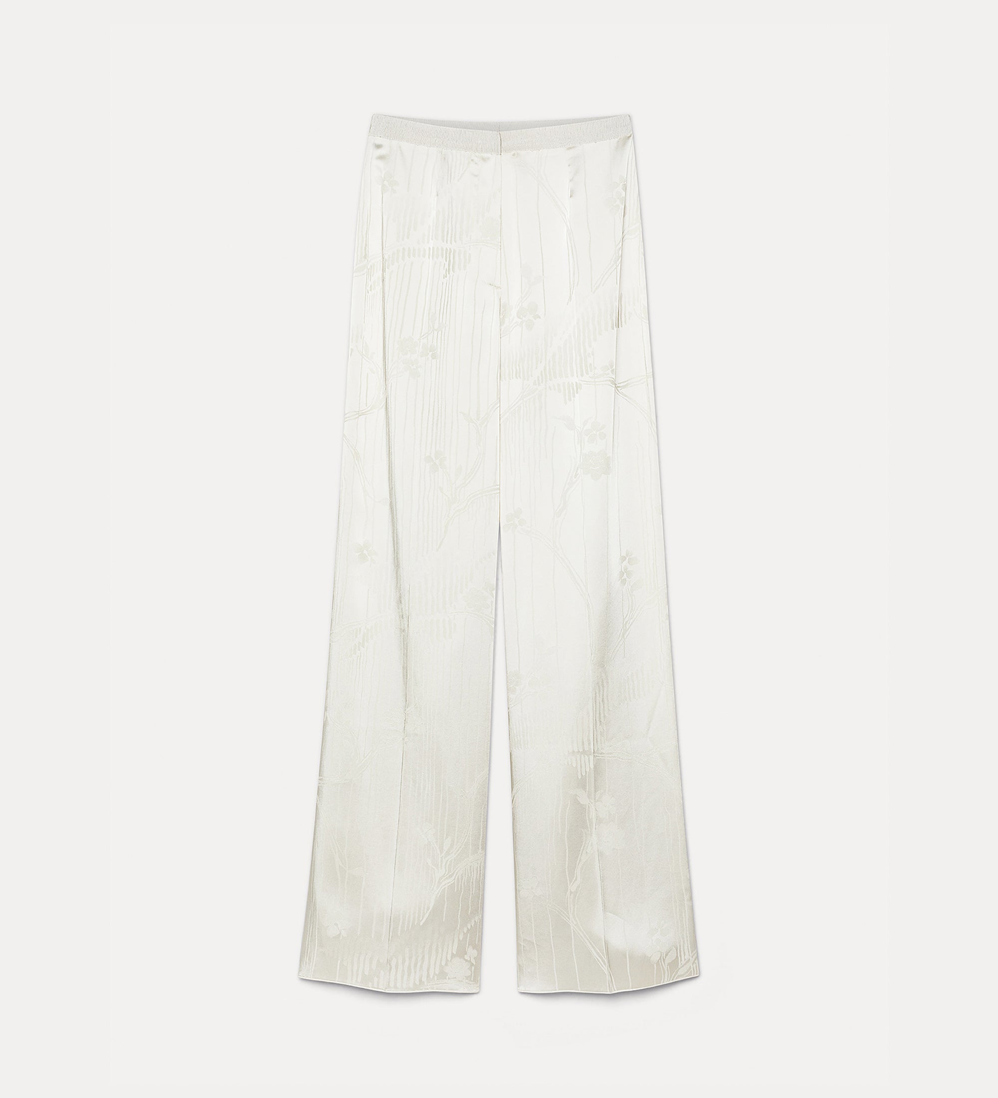 pantalone vita alta jaquard fluido "the lotus" avorio