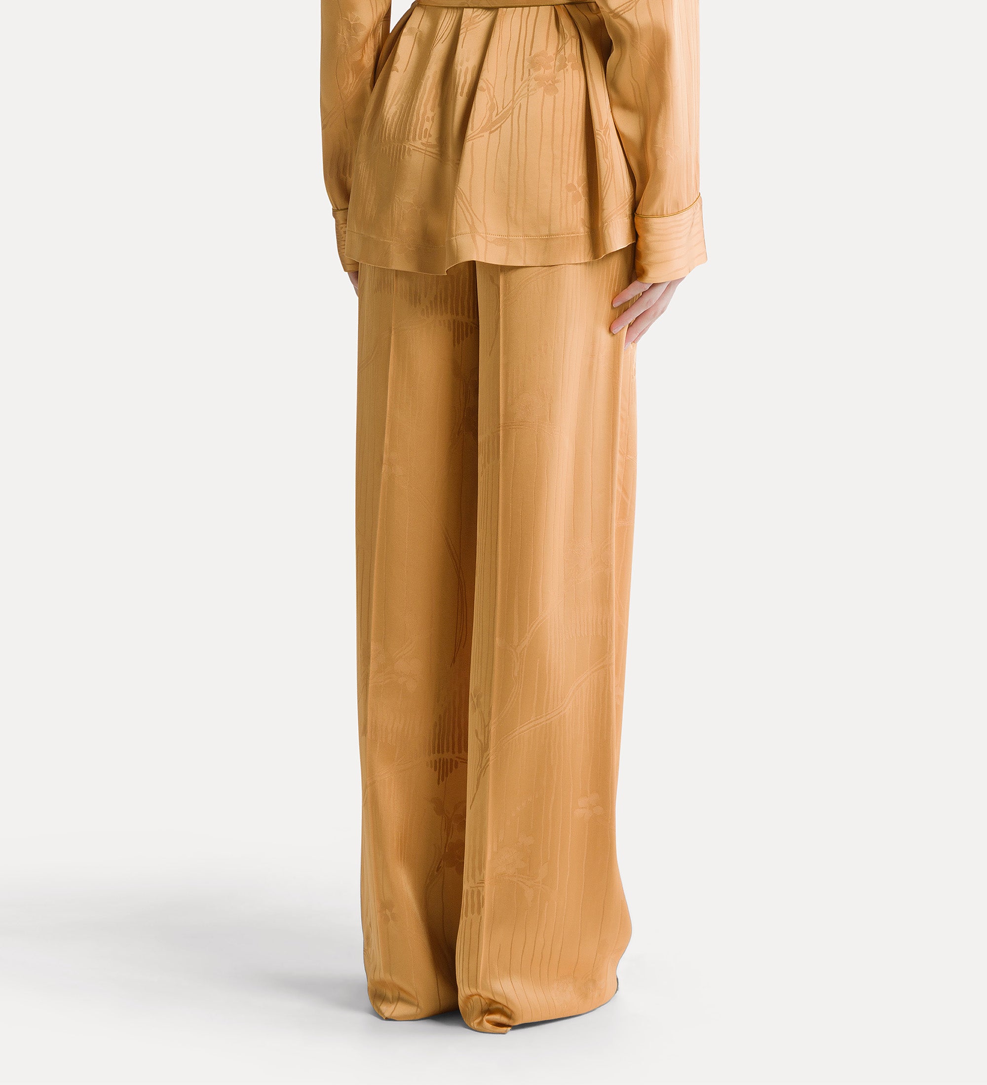 “the lotus” high–waisted jacquard trousers heliodore