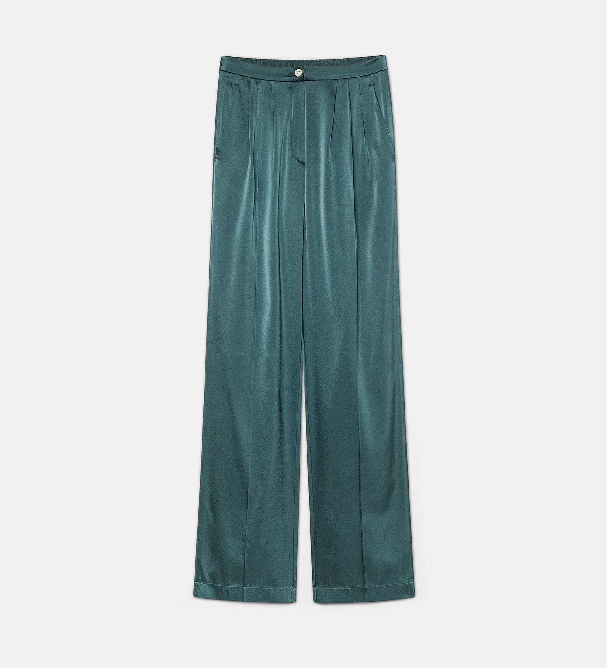pantalone con pieghe reso seta stretch pesante jade