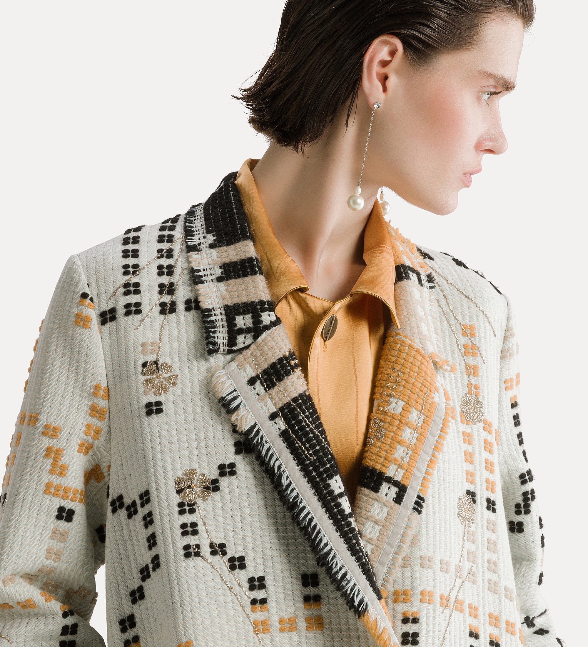 “samarcanda” jacquard long coat opale