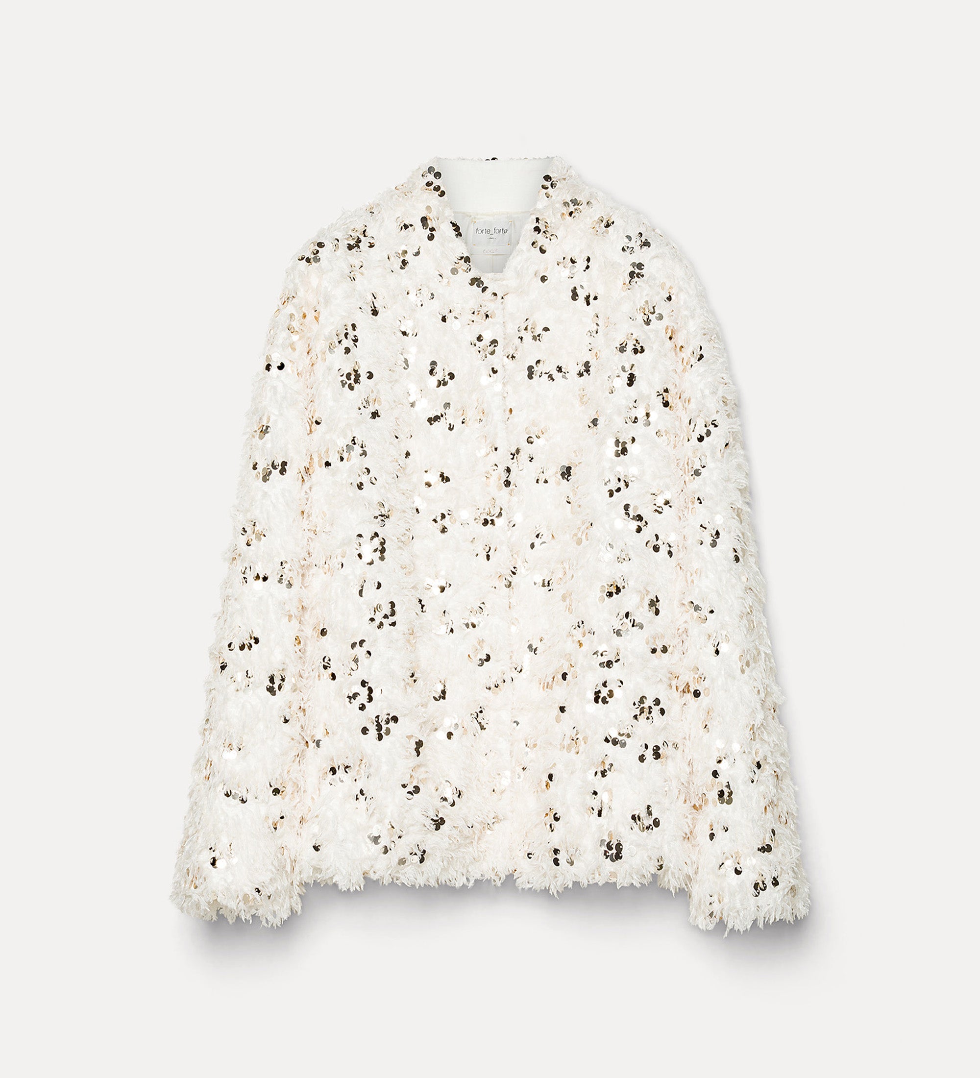 eco—marabou faux—fur bomber jacket with golden sequins Avorio