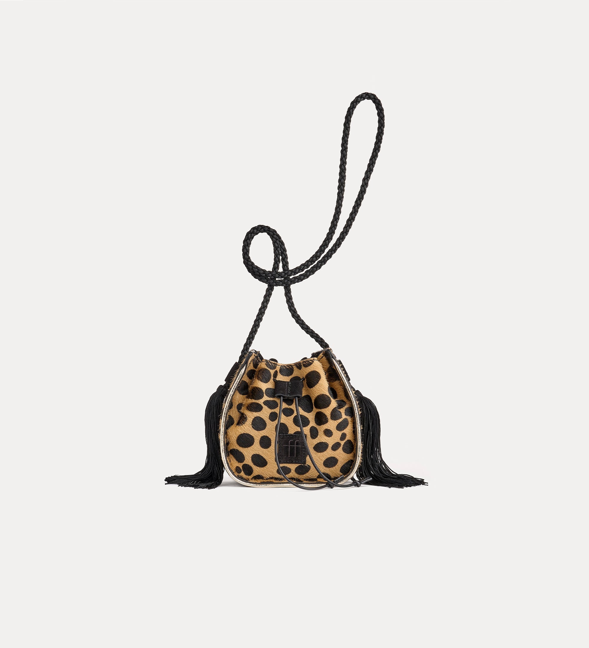 dots print mini pony skin bucket bag noisette