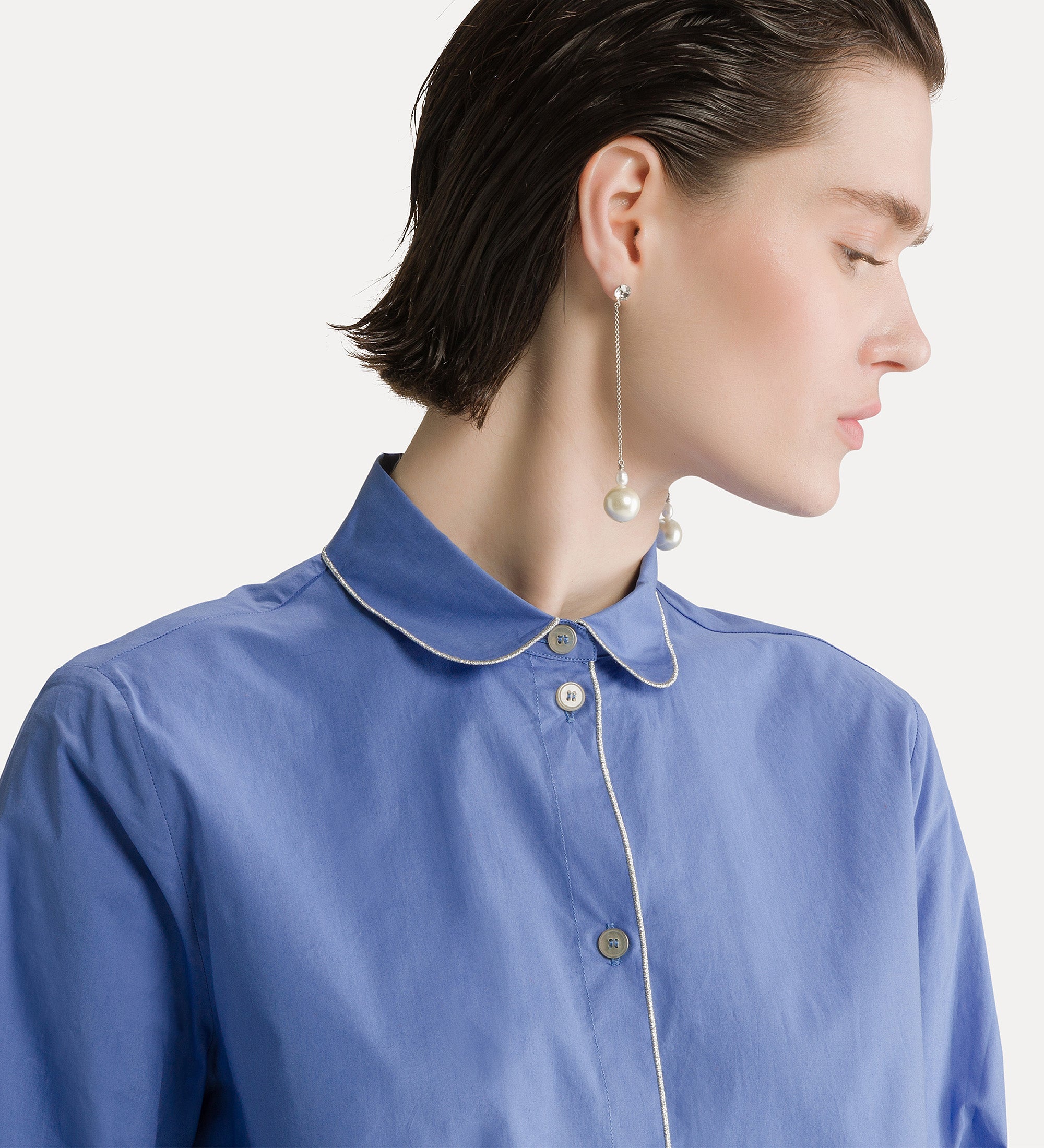 camicia collo club ricamata popeline cotone bci oxford blue