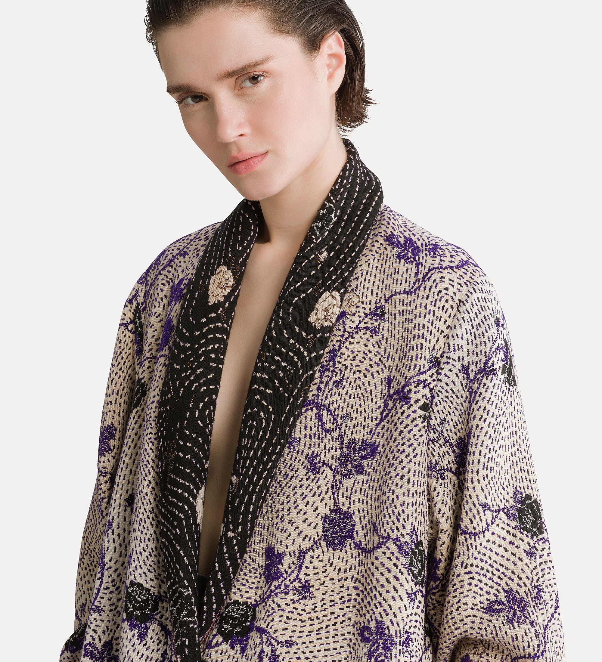 “cherry blossom” jacquard coat lapislazzuli