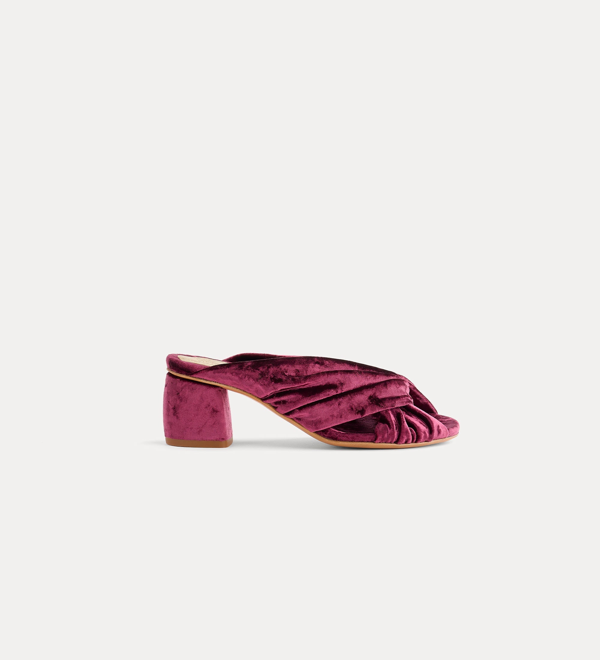 velvet criss–cross sandals ruby