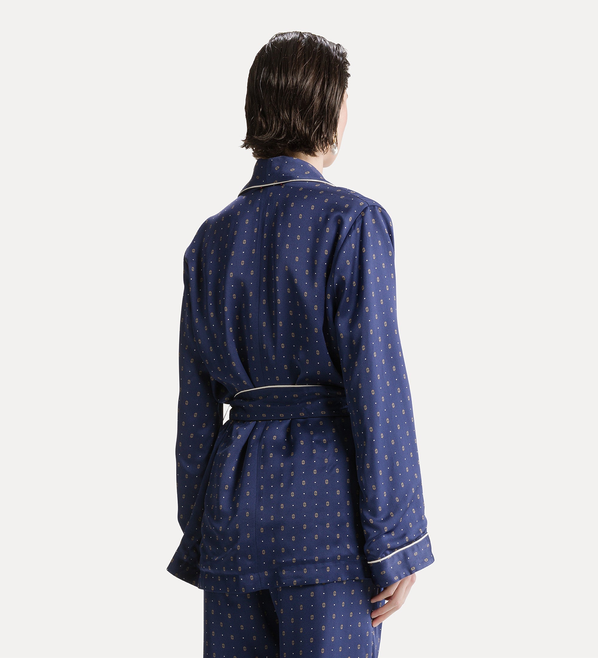 envers satin robe de chambre with “le club” print notte