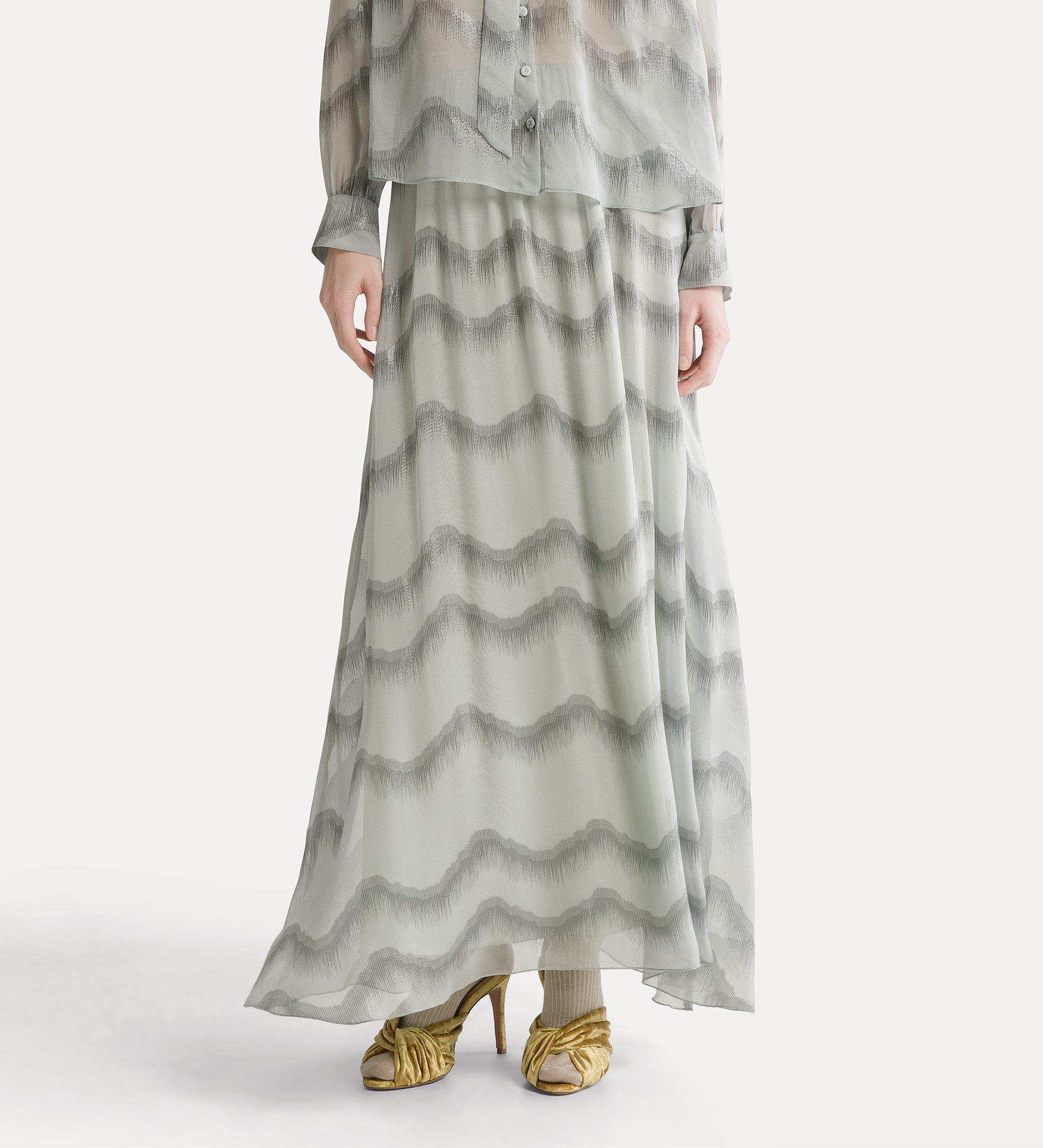 “nuages d'argent” silk chiffon skirt quarzo