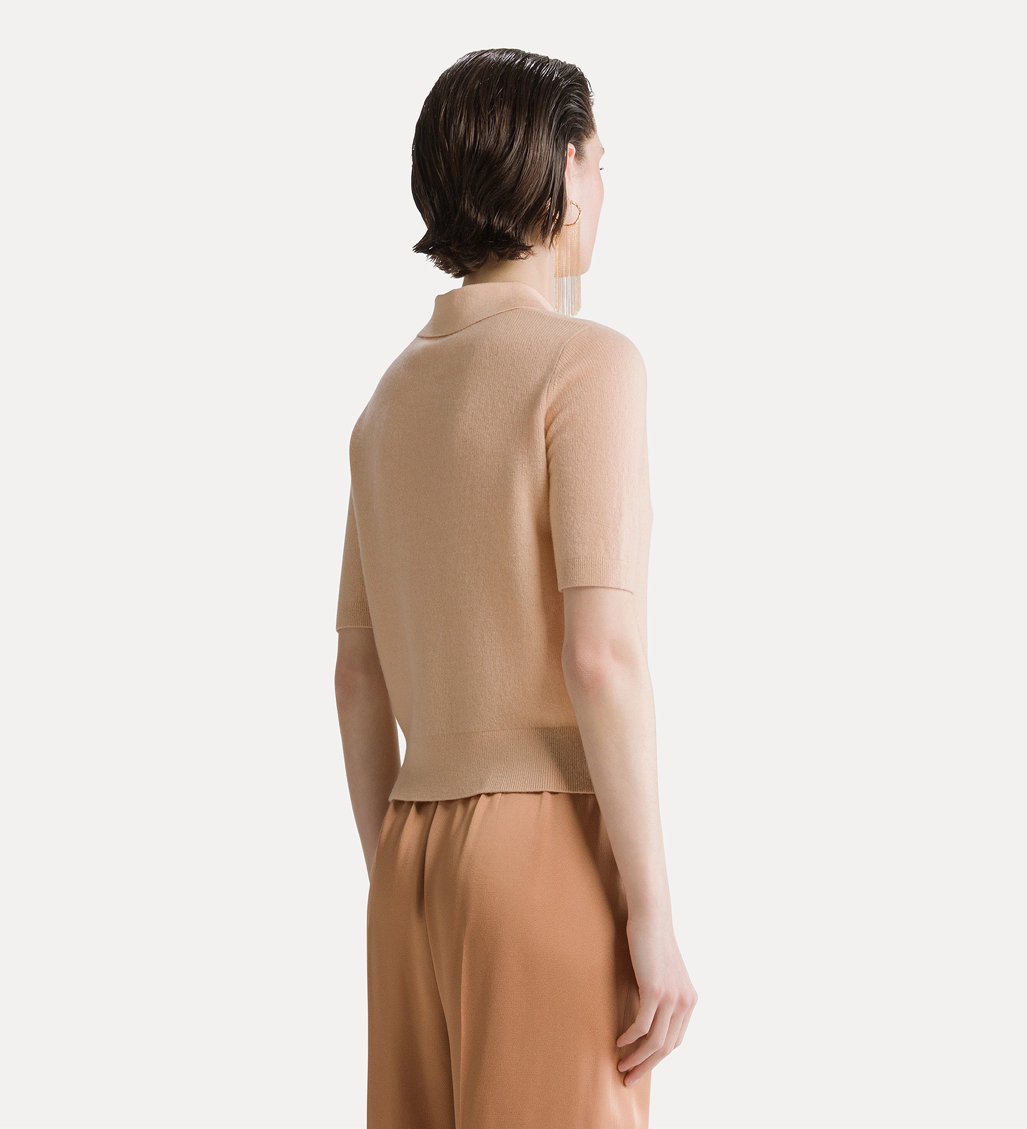 short–sleeved polo shirt in wool and cashmere gauze cashmere