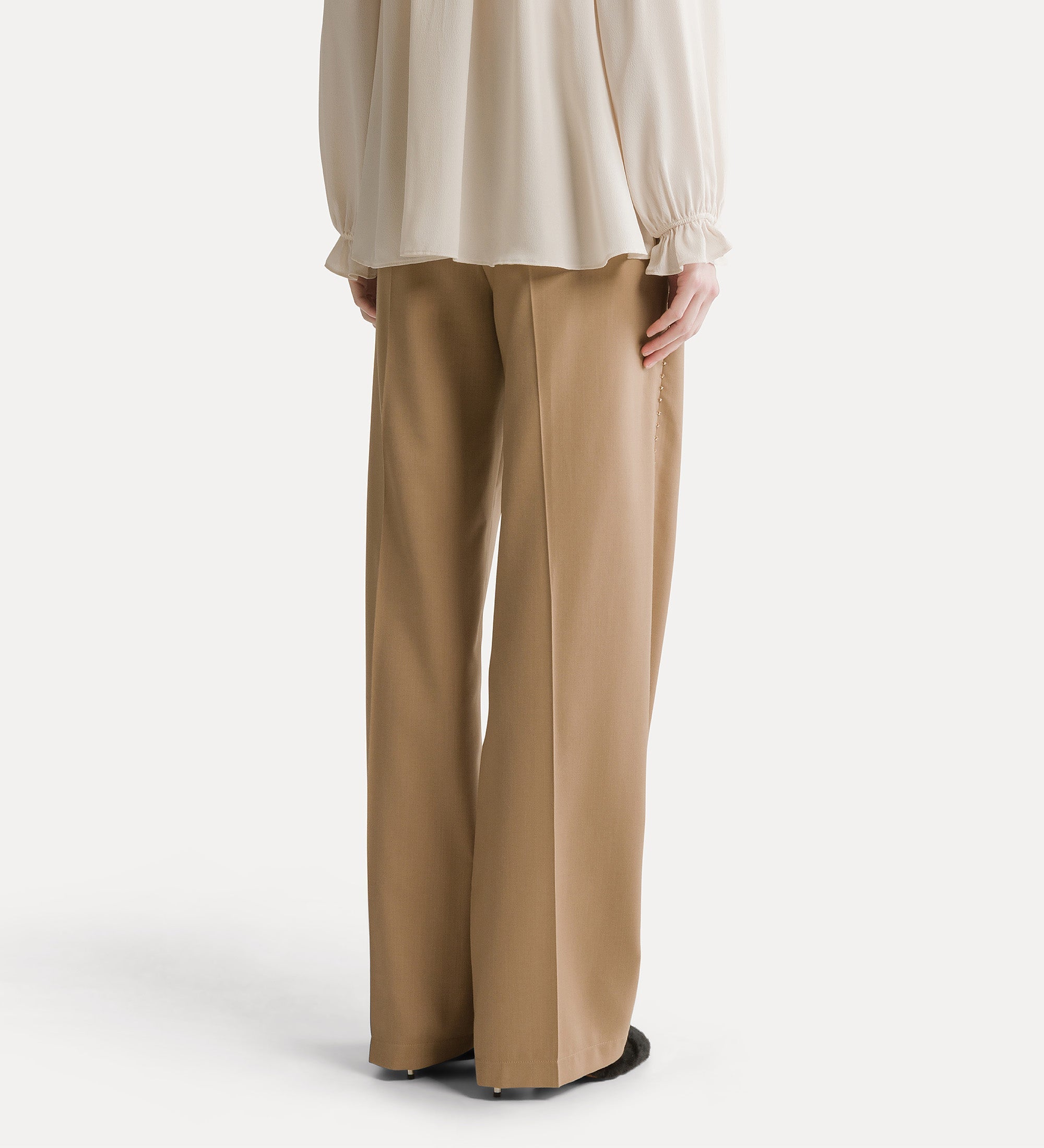 pantalone elastico ricamato grain de poudre mandorla
