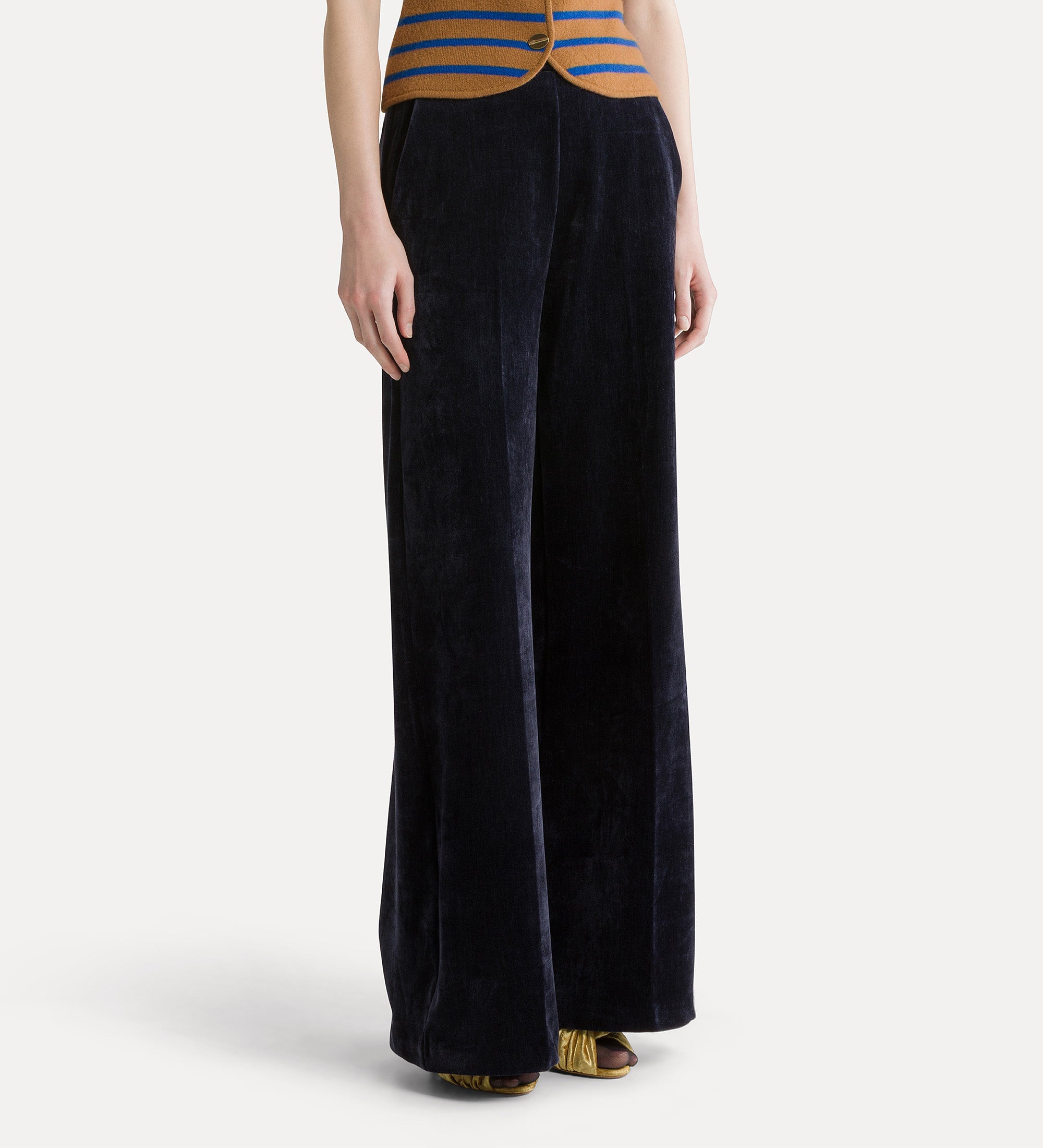 pantalone vita alta velluto twill doppio notte