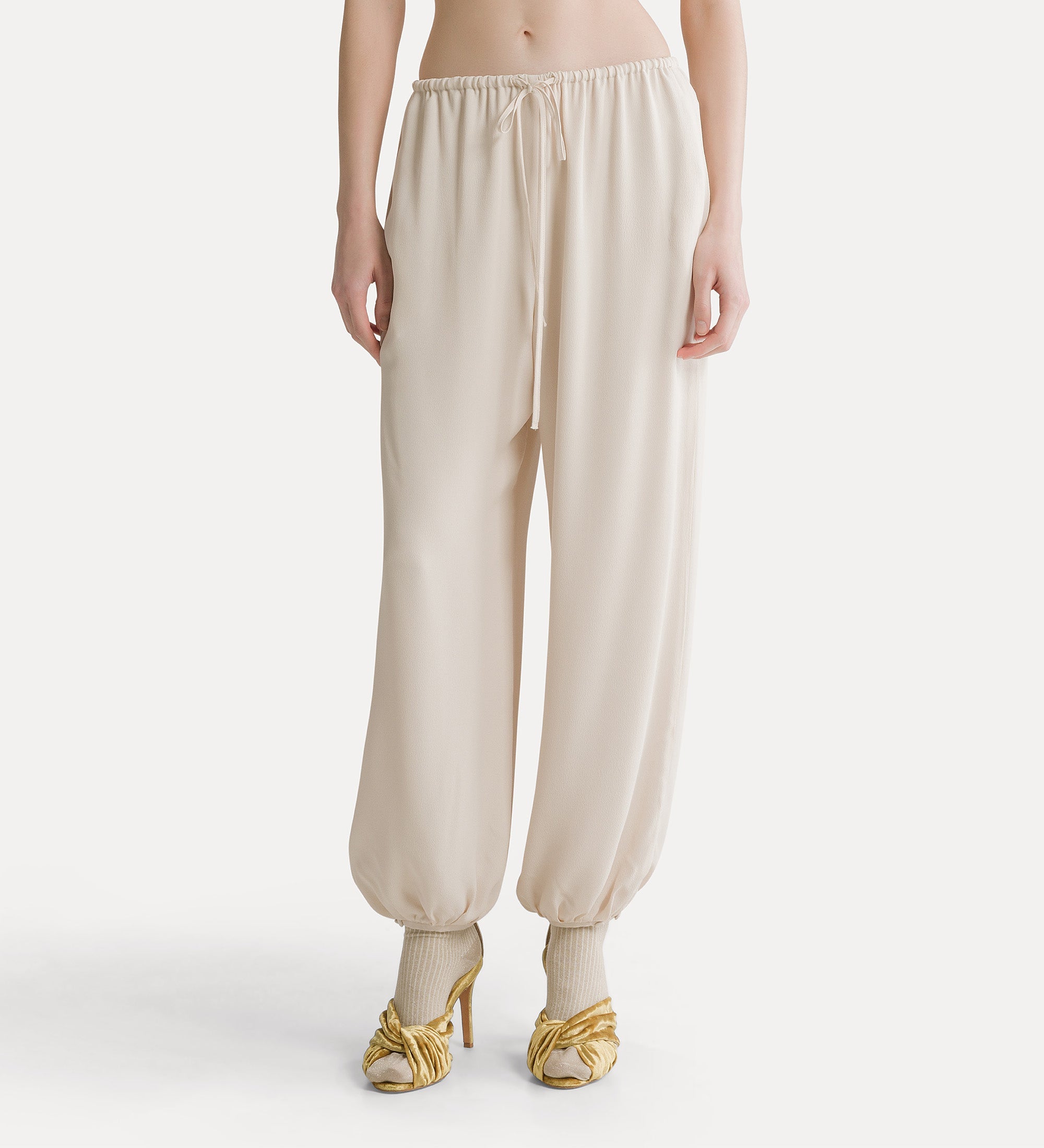 sarouel trousers in silk–blend marocaine avorio