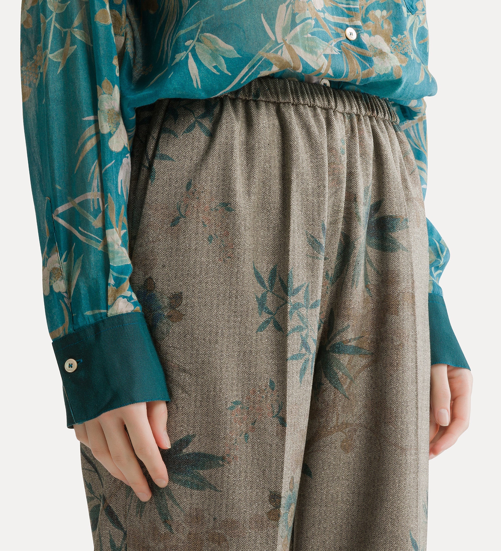 “le bambou secret” trousers with elasticated waistband jade