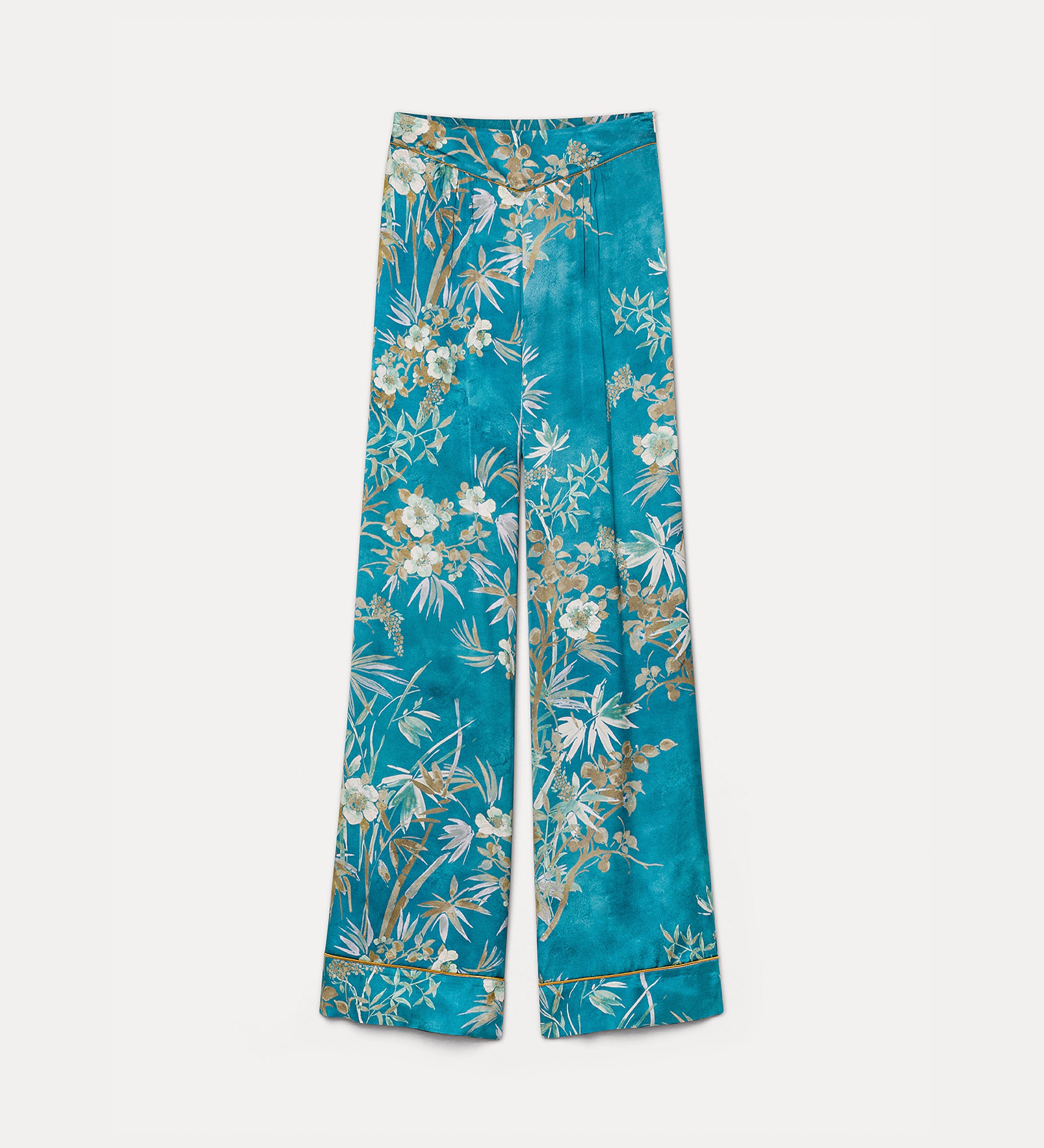 pantalone flared raso stampa "le bambou secret" jade