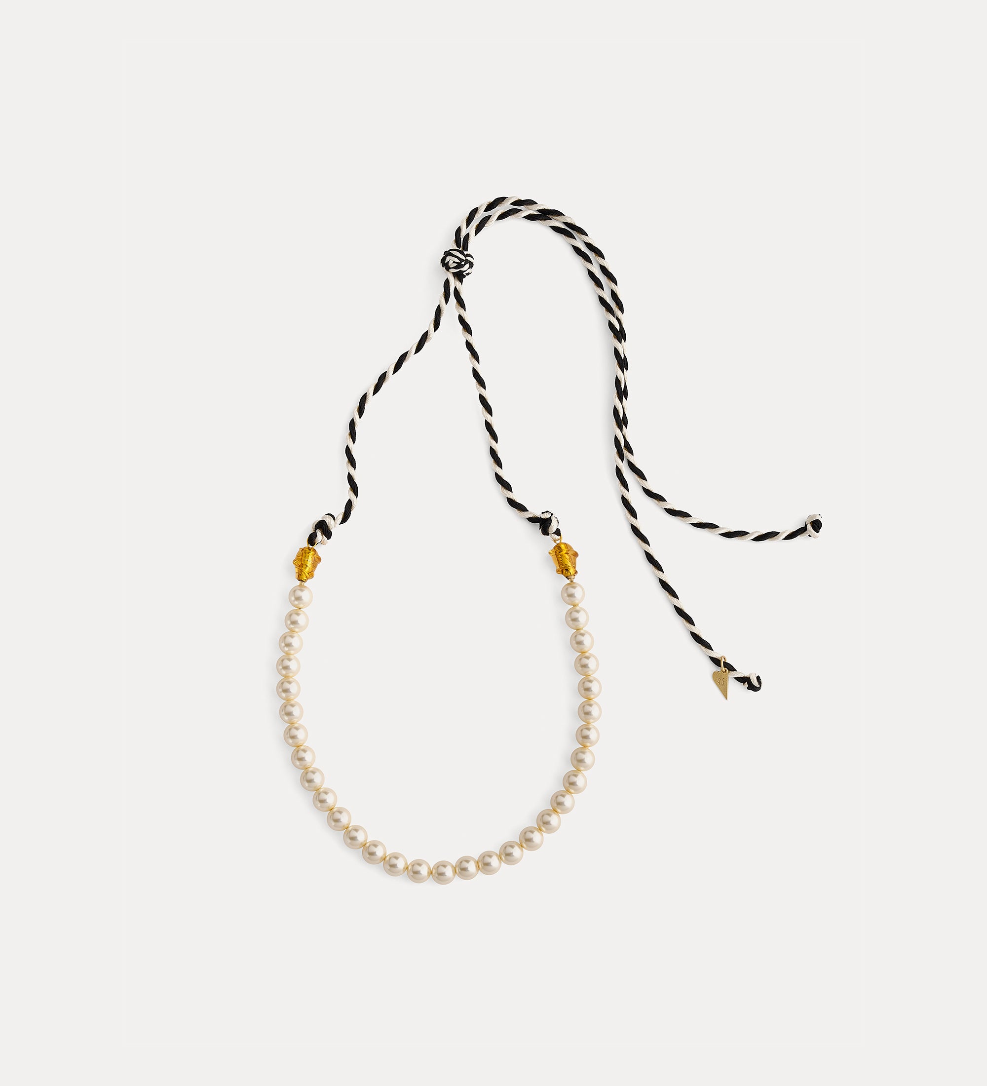 collana corda intrecciata e perle in vetro seta
