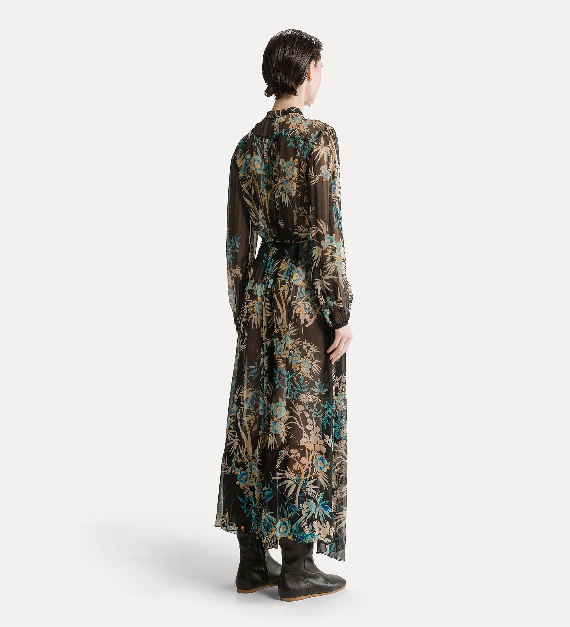 “le bambou secret” crepon midi dress ossidiana
