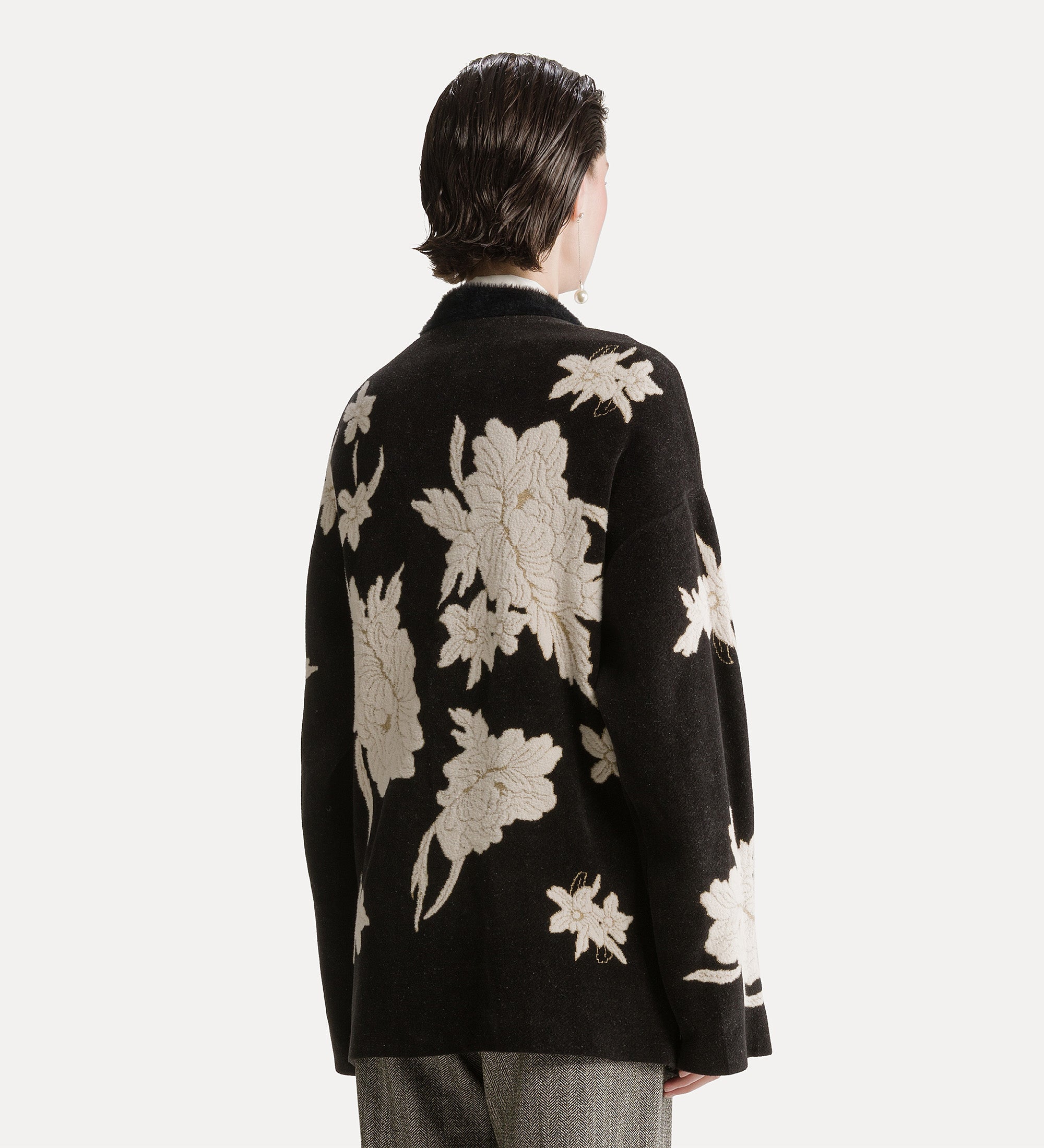 “the lotus” jacquard cardigan nero