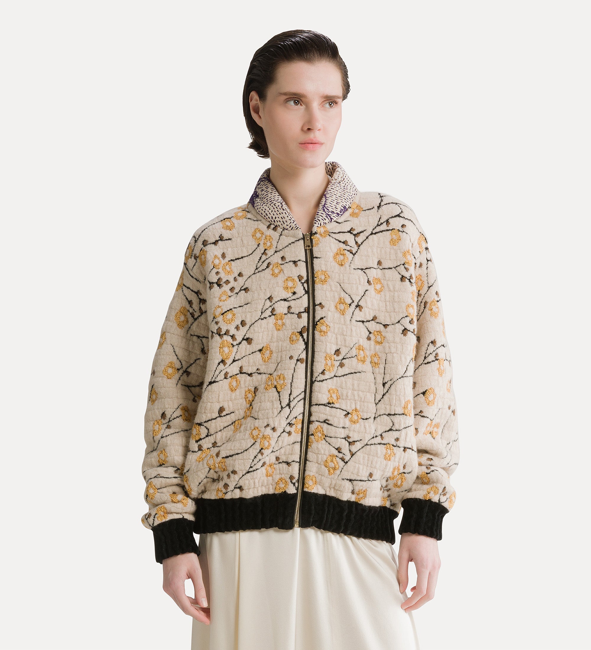 “cherry blossom” jacquard bomber jacket mandorla