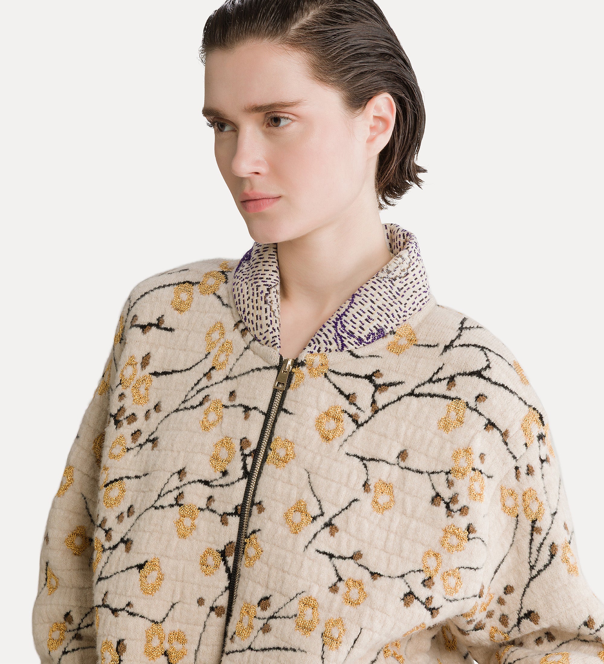 “cherry blossom” jacquard bomber jacket mandorla