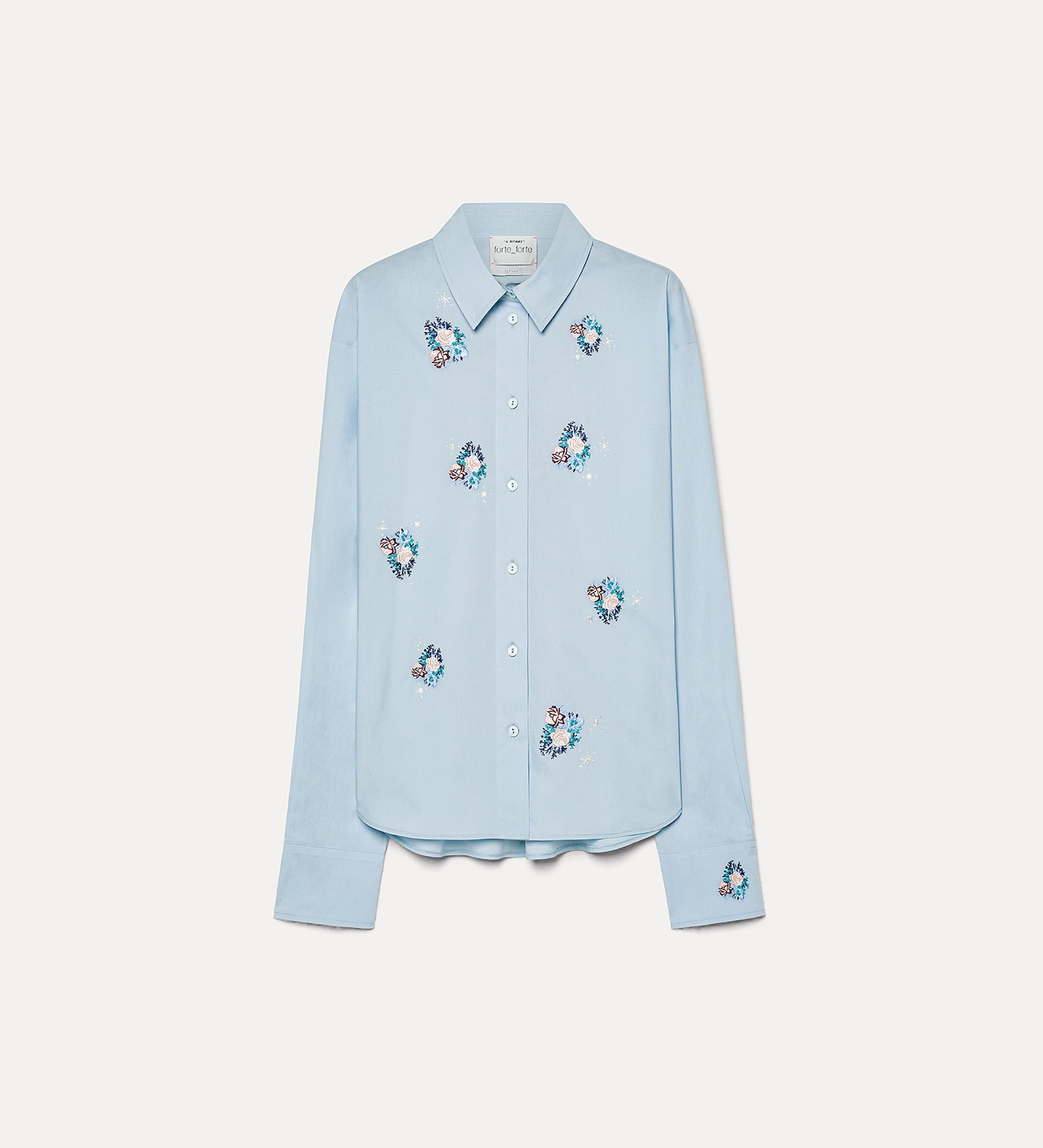 poplin boxy shirt with “bouquet” embroidery celestial