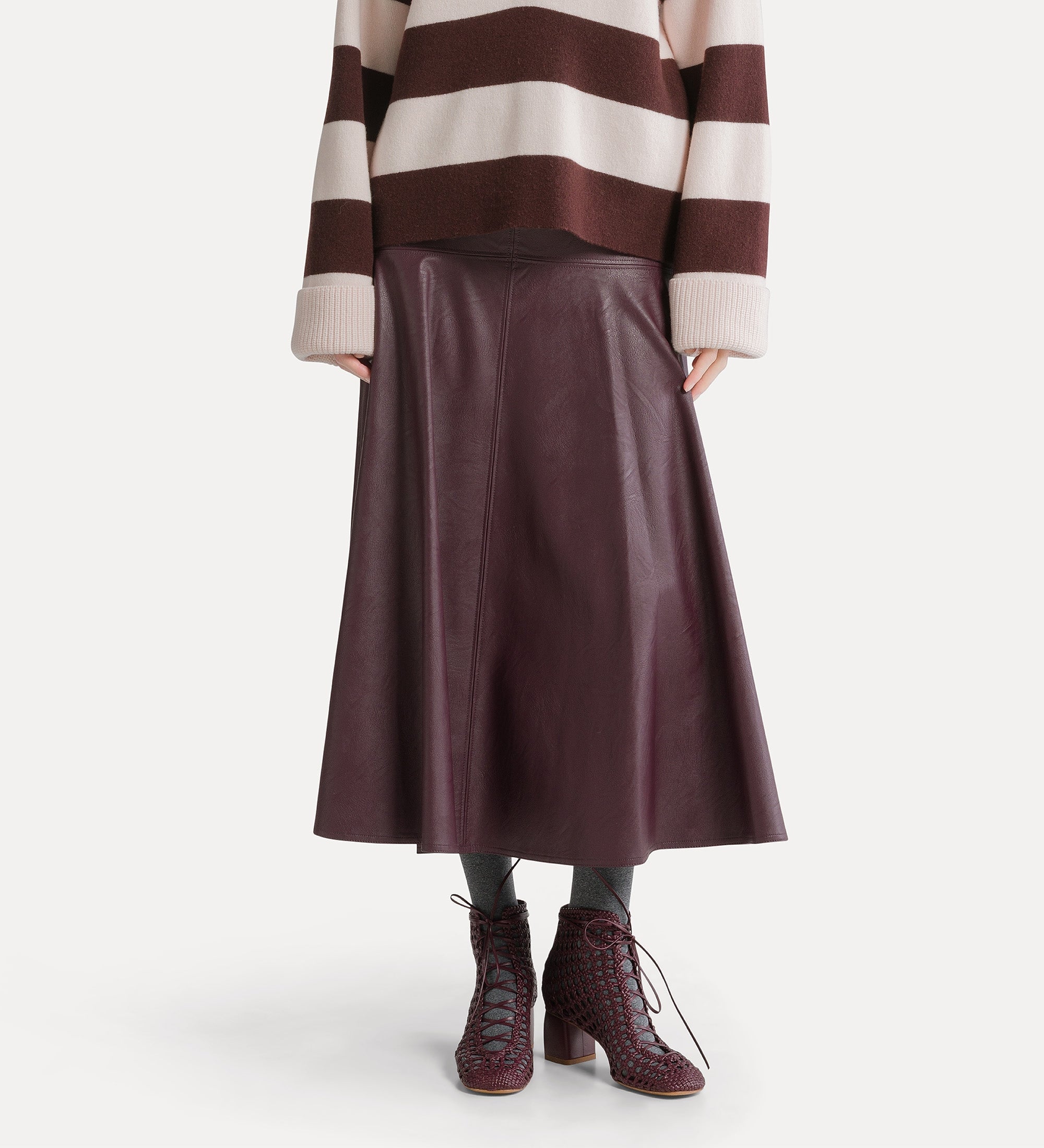 gonna midi effetto pelle bordeaux