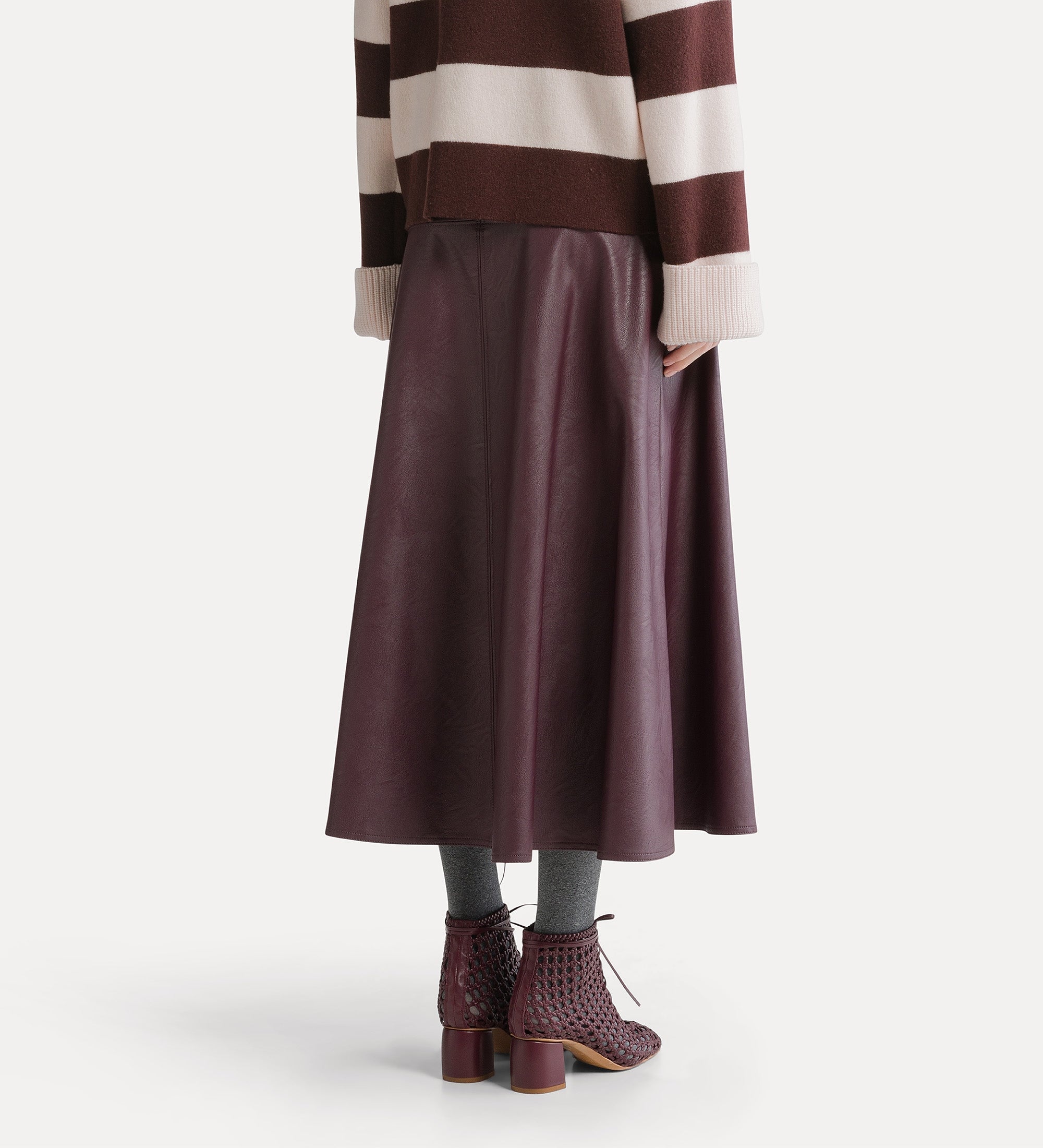 gonna midi effetto pelle bordeaux