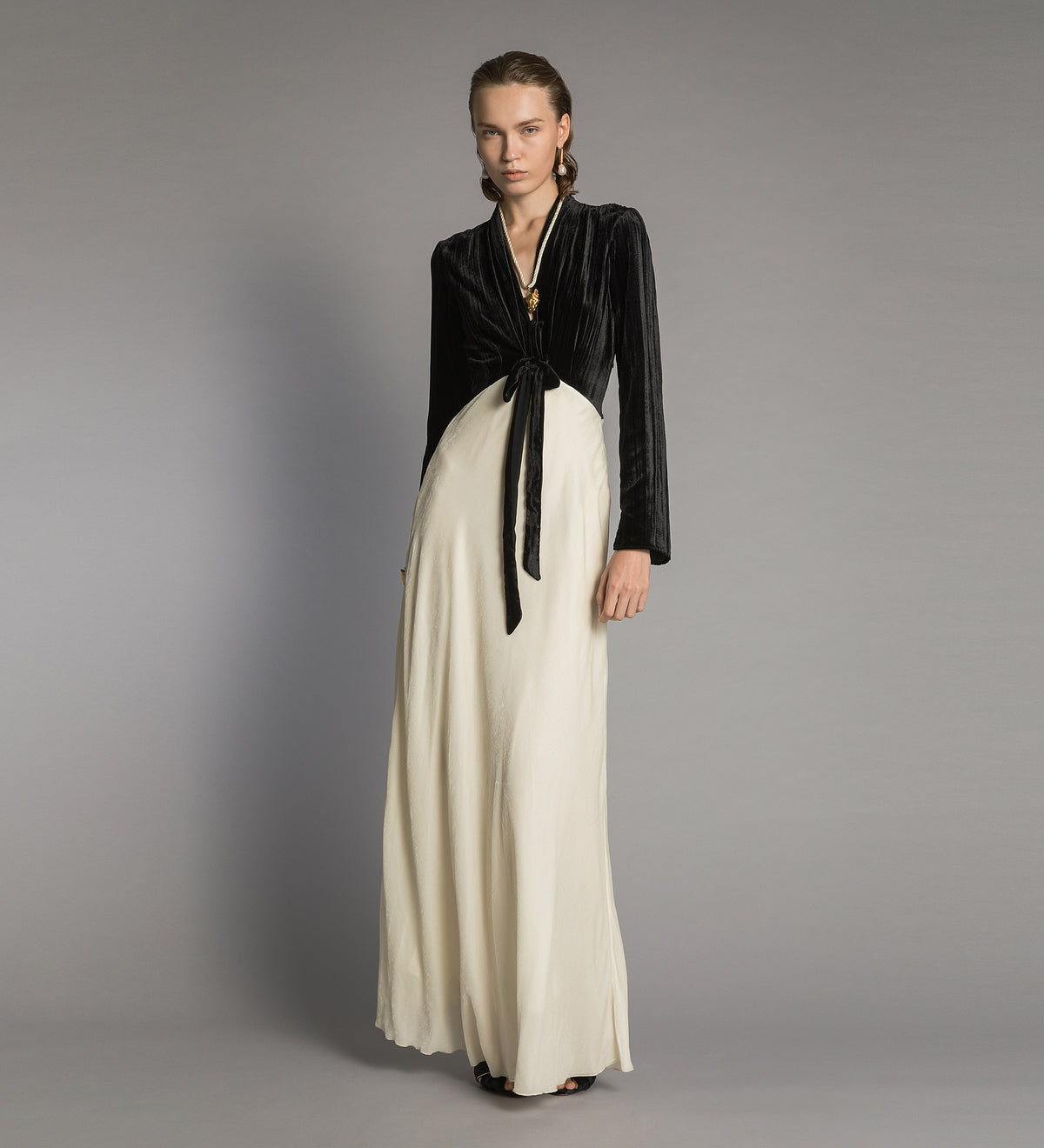 velvet and cupro dress with lace black