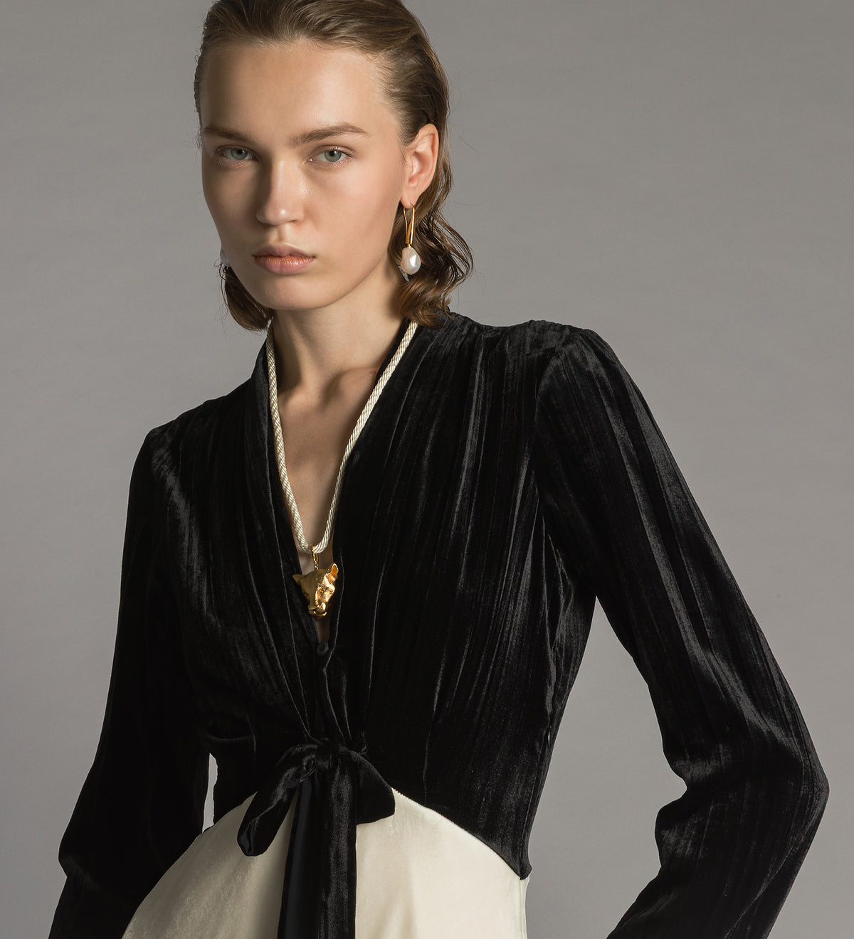 velvet and cupro dress with lace black