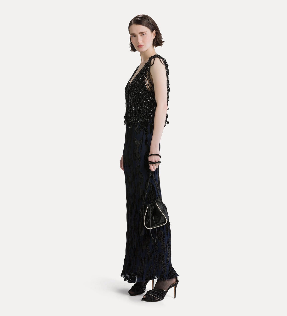 slip dress in velluto crêpe “roses” night