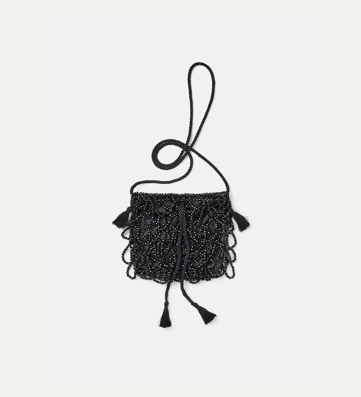crossbody bag with hand-embroidered “black diamond” pearls black diamond