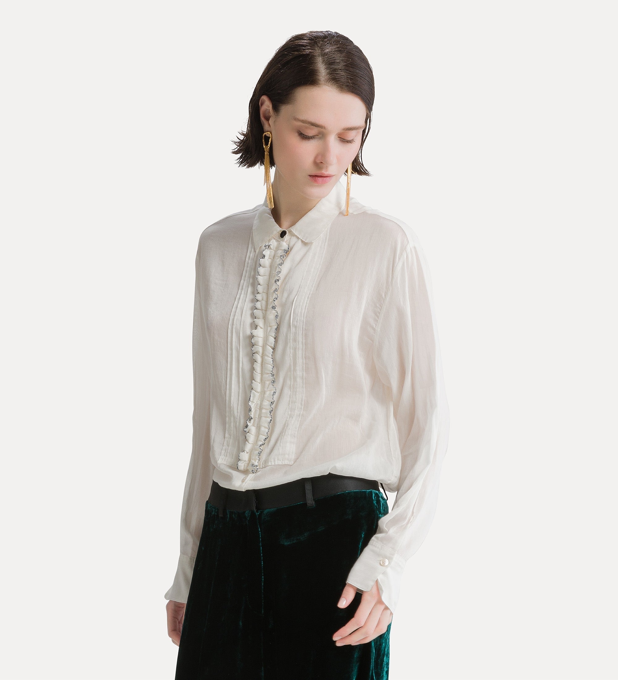 camicia smoking in voile con ruches diamond