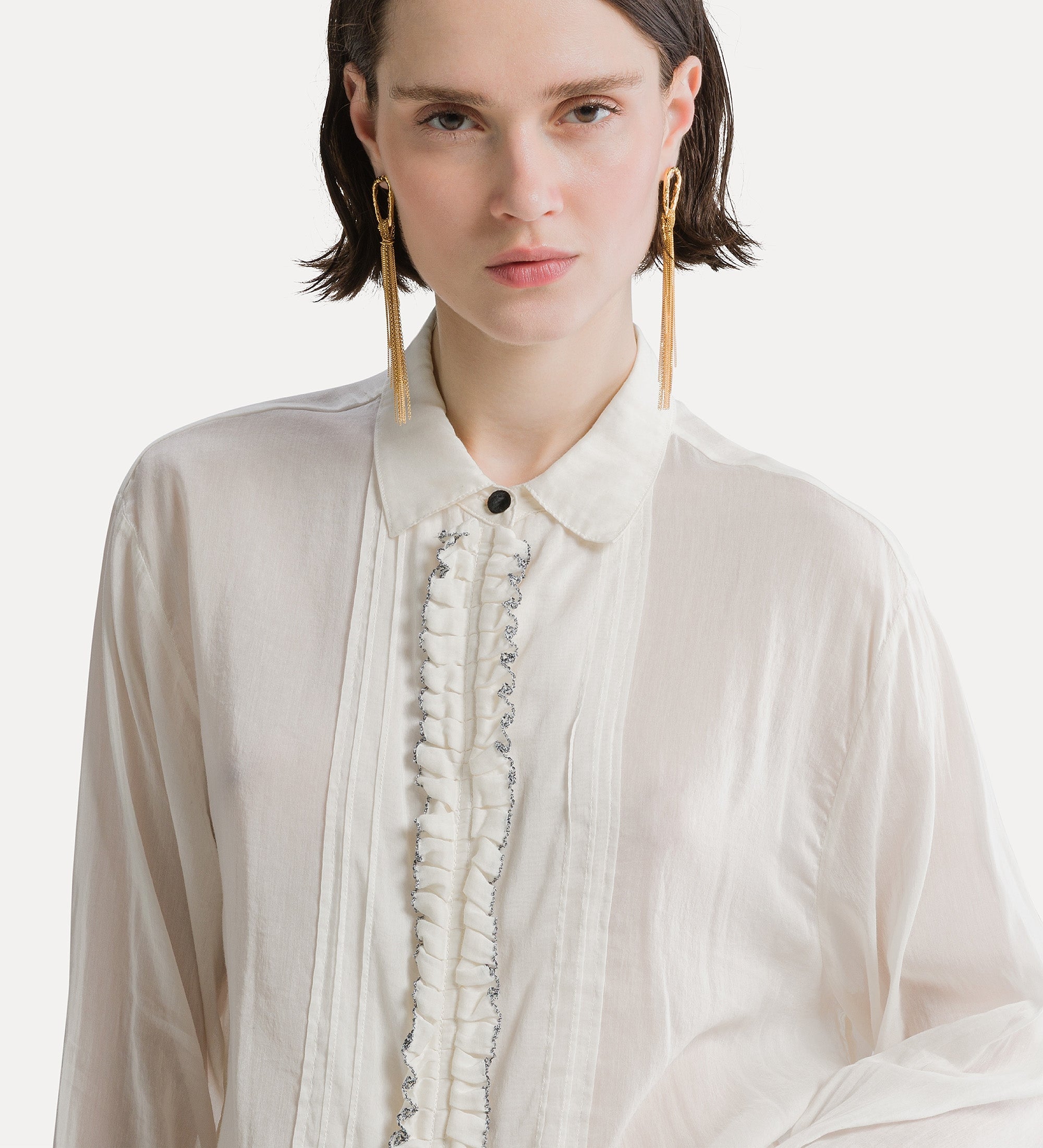 camicia smoking in voile con ruches diamond