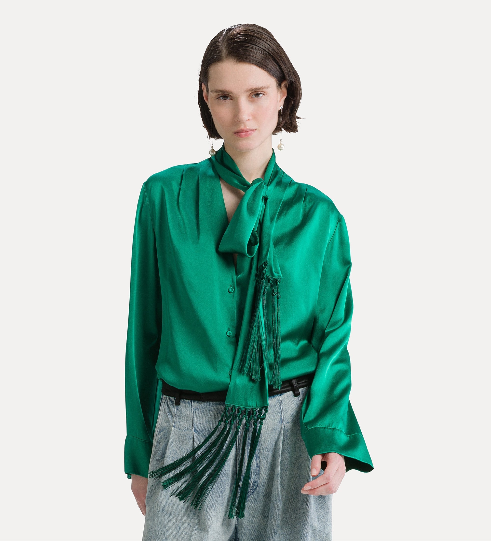 silk satin shirt with neckerchief royal