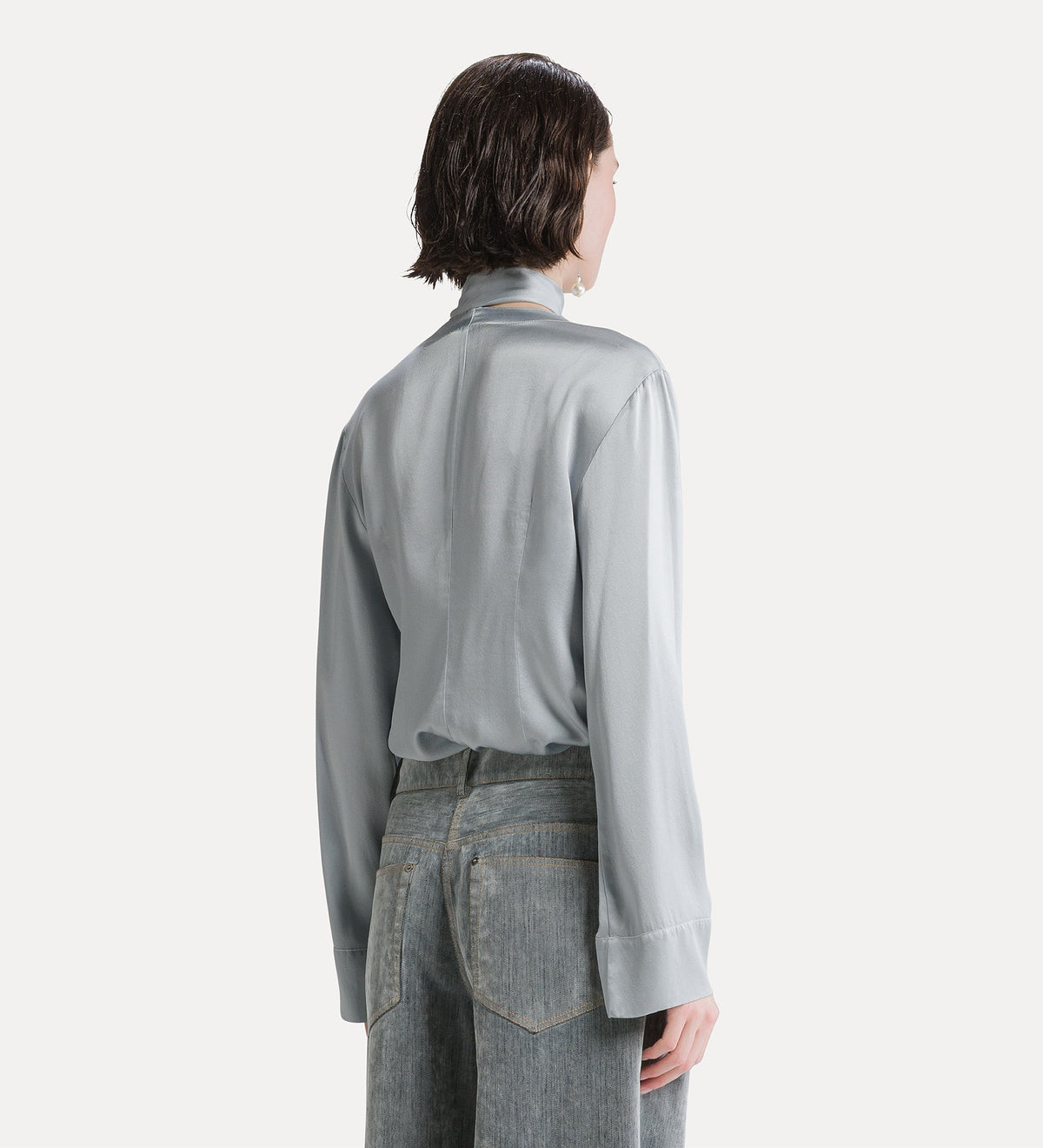 silk satin shirt with neckerchief grey