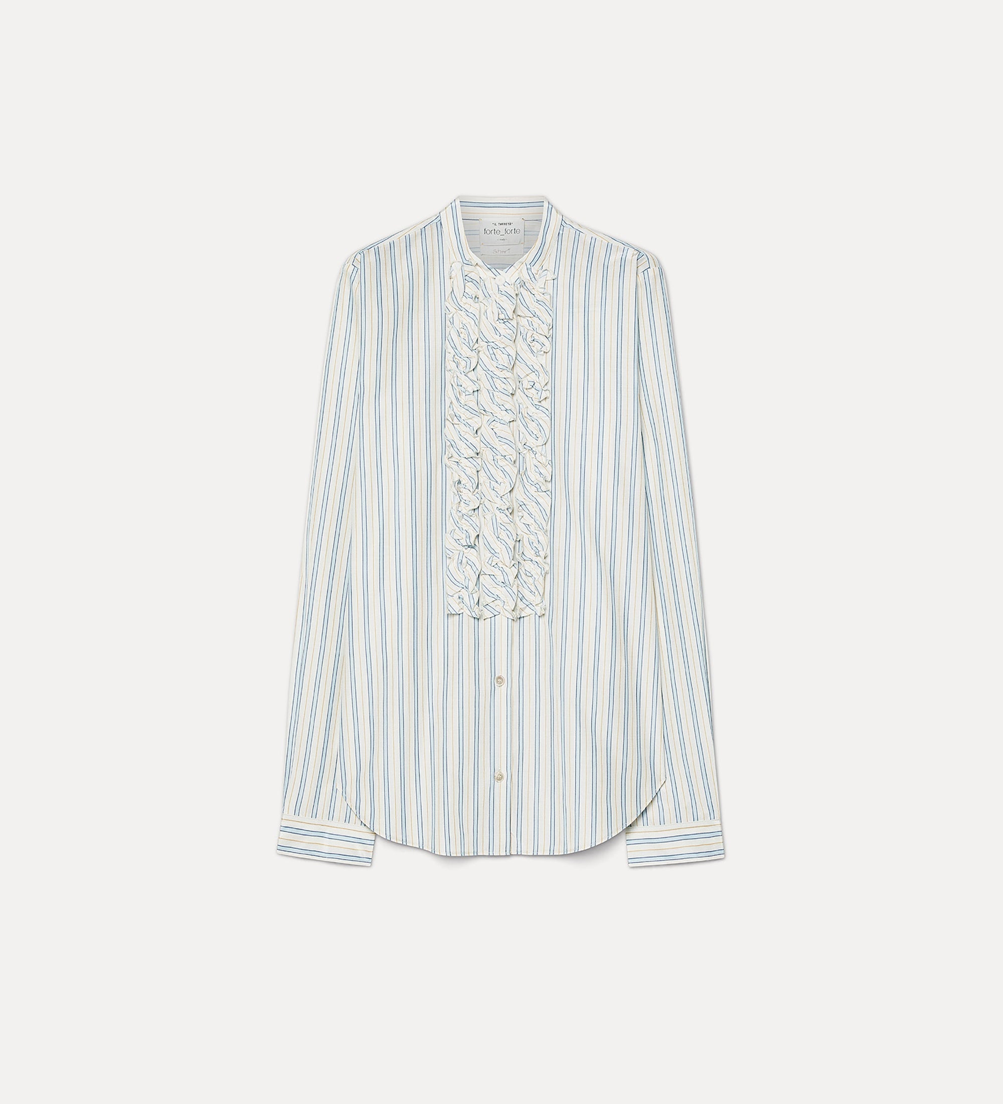 camicia a righe con ruches celestial