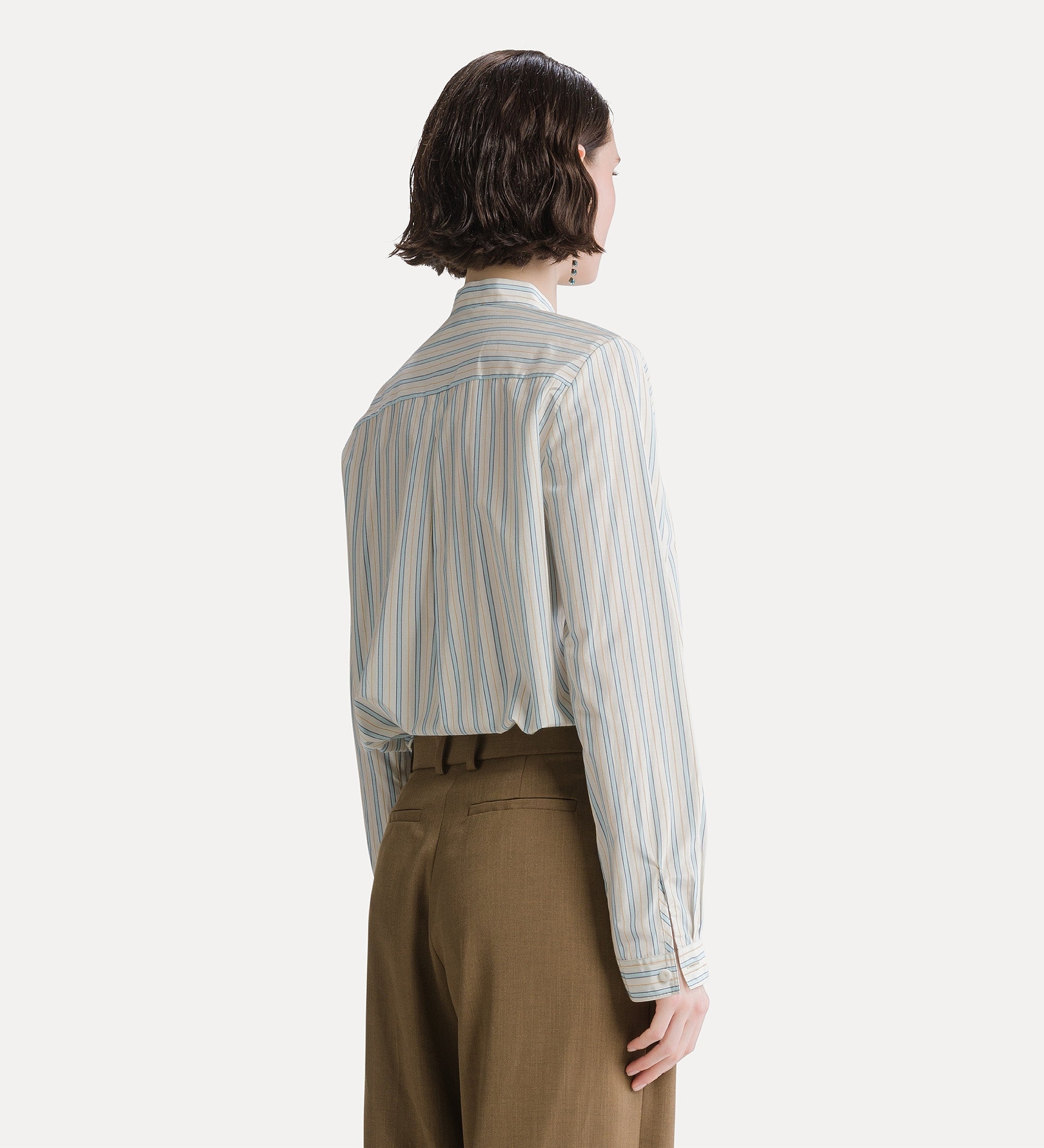camicia a righe con ruches celestial