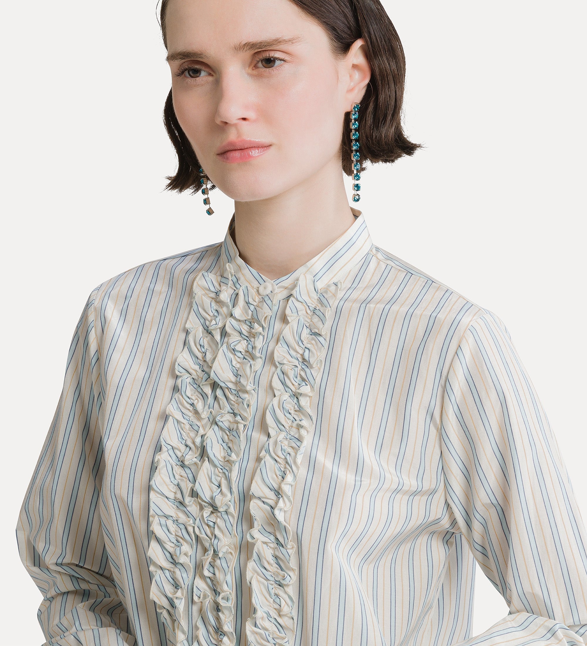 camicia a righe con ruches celestial