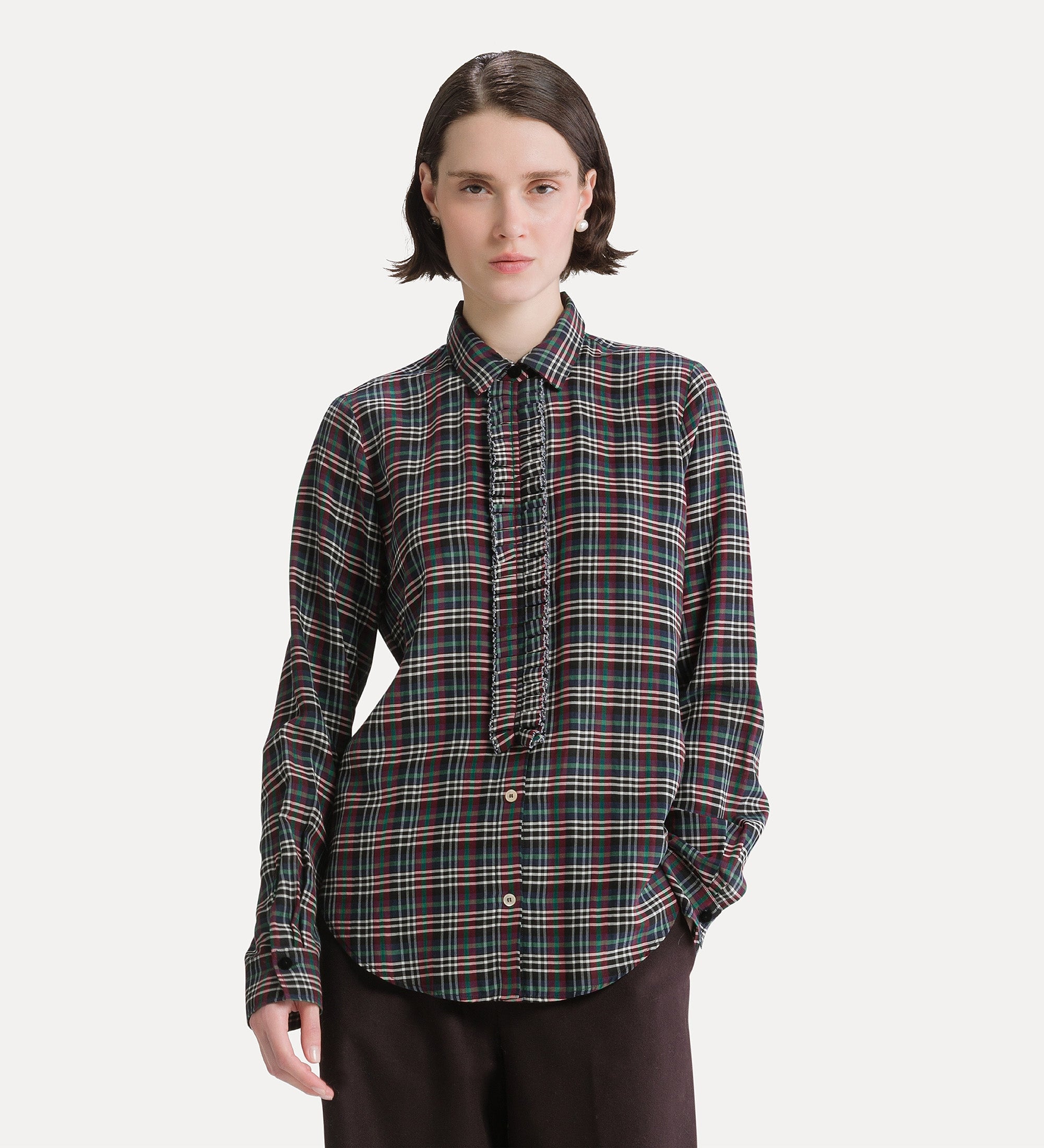 ruched voile tartan shirt royal
