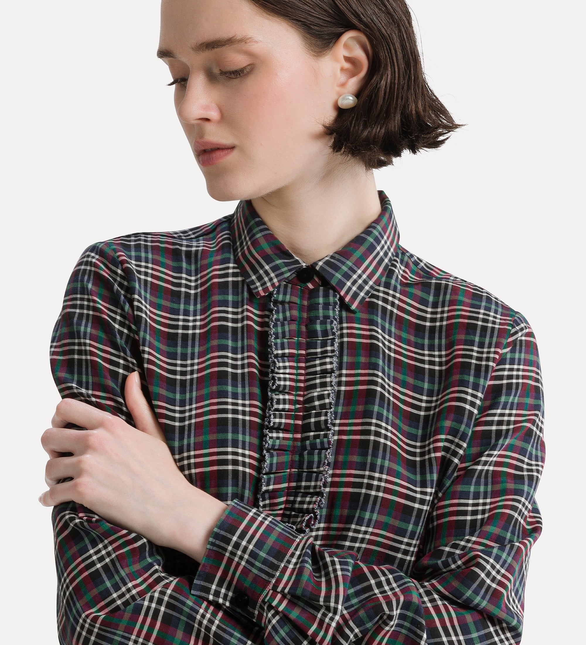 ruched voile tartan shirt royal