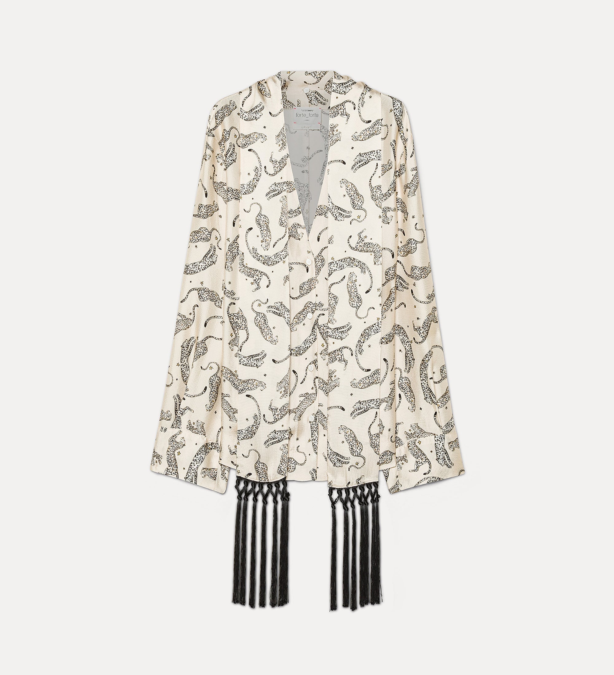 “royal leopard” satin shirt with neckerchief ivory