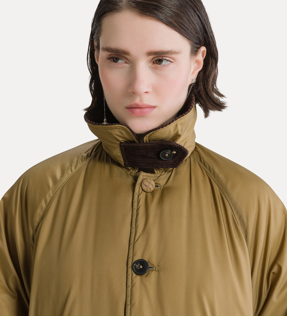 veste british midi en nylon avec détails en velours côtelé gold