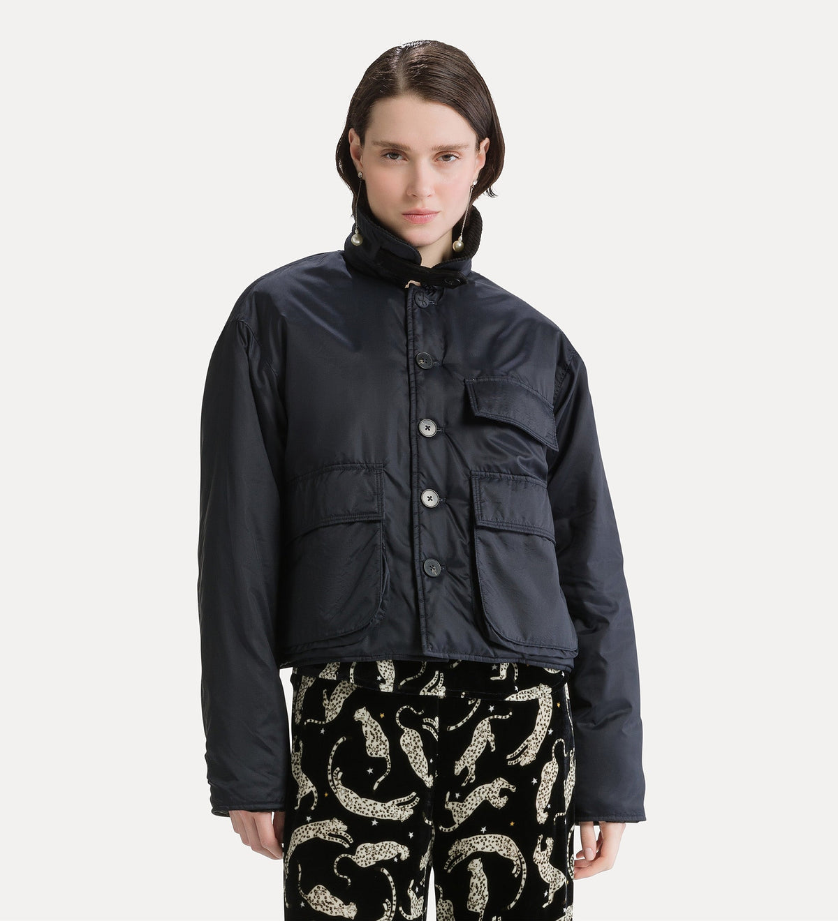 veste british courte en nylon avec détails en velours côtelé night
