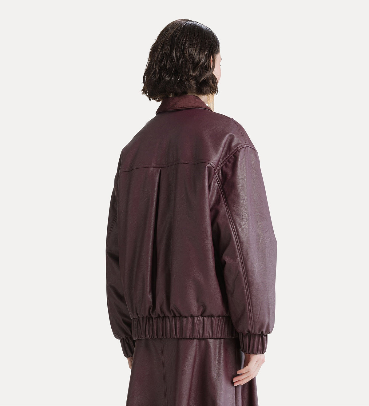 bomber oversize effet cuir avec col en velours bordeaux