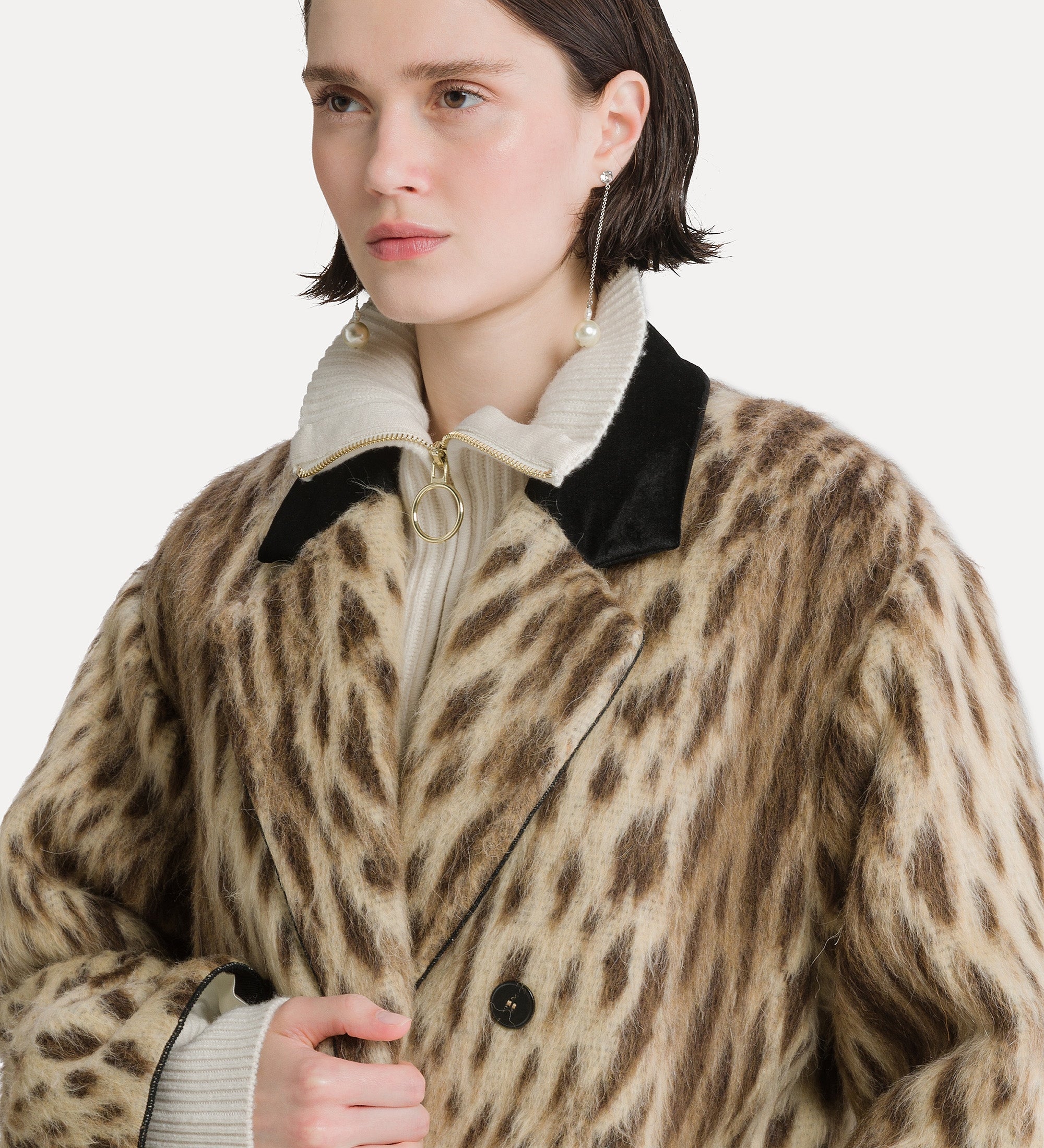 cappotto corto in misto lana vergine e alpaca “royal leopard” gold
